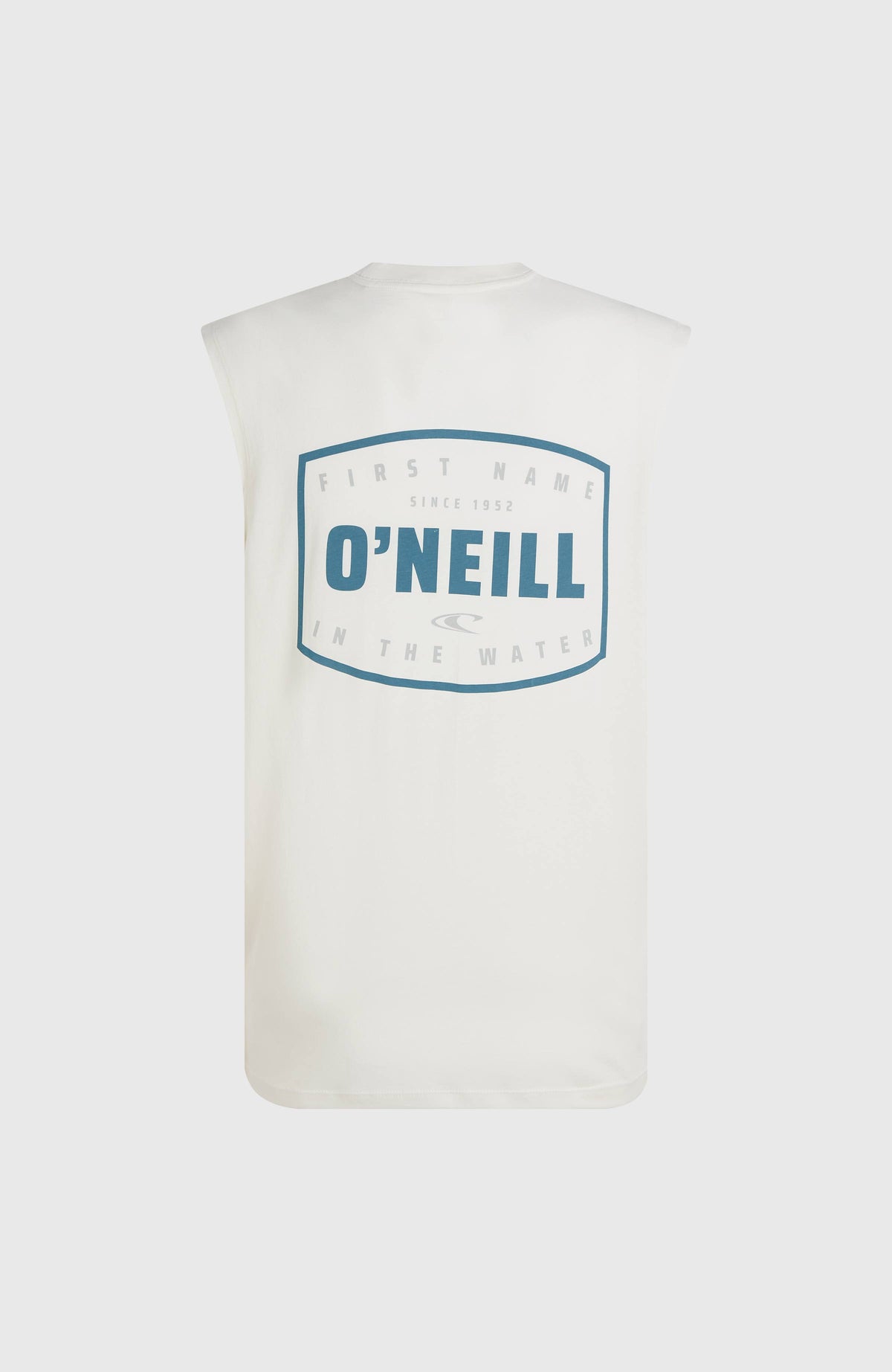 Graphic Tanktop für Herren, weiß mit Logo-Print in Blau, freigestellt von hinten