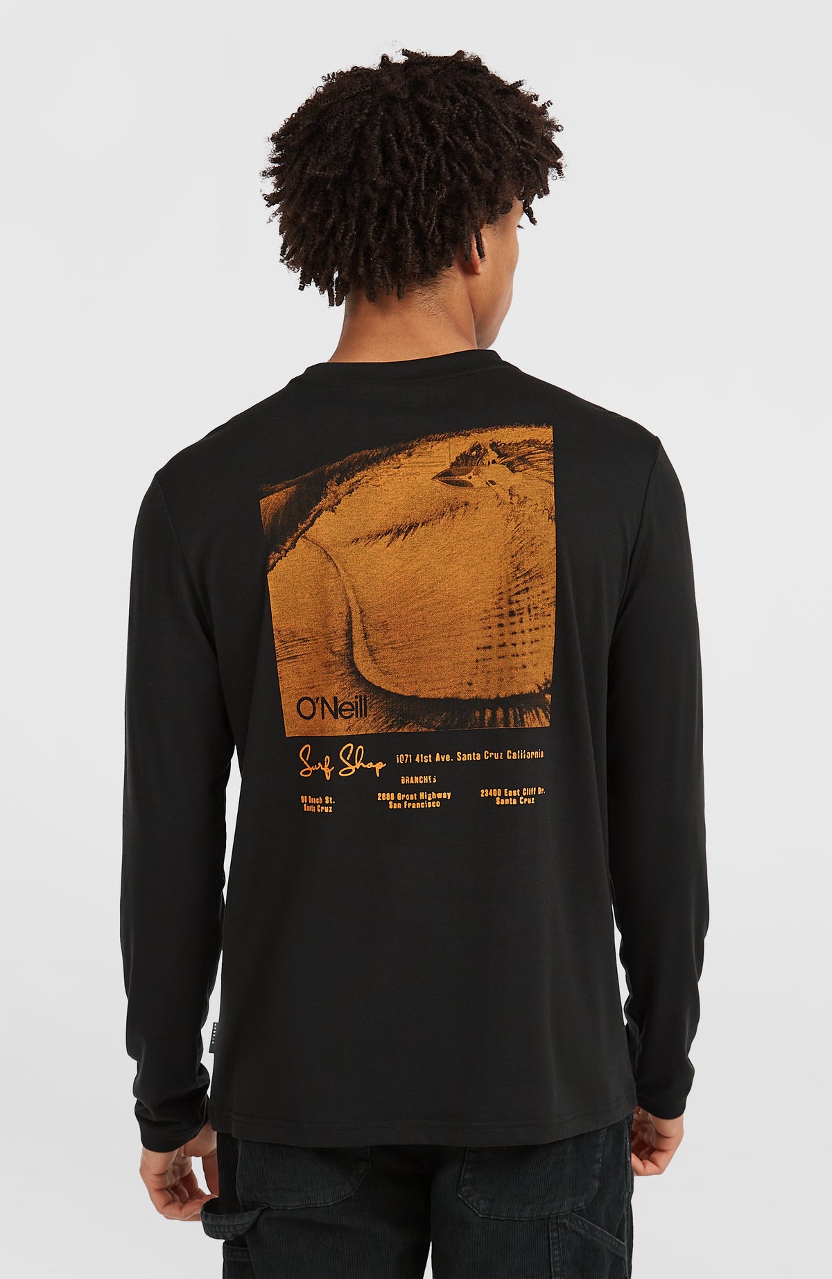 O'Riginals Hybrid Langarmshirt für Herren, schwarz mit Logo-Print in Orange, Rückansicht mit Rückenprint