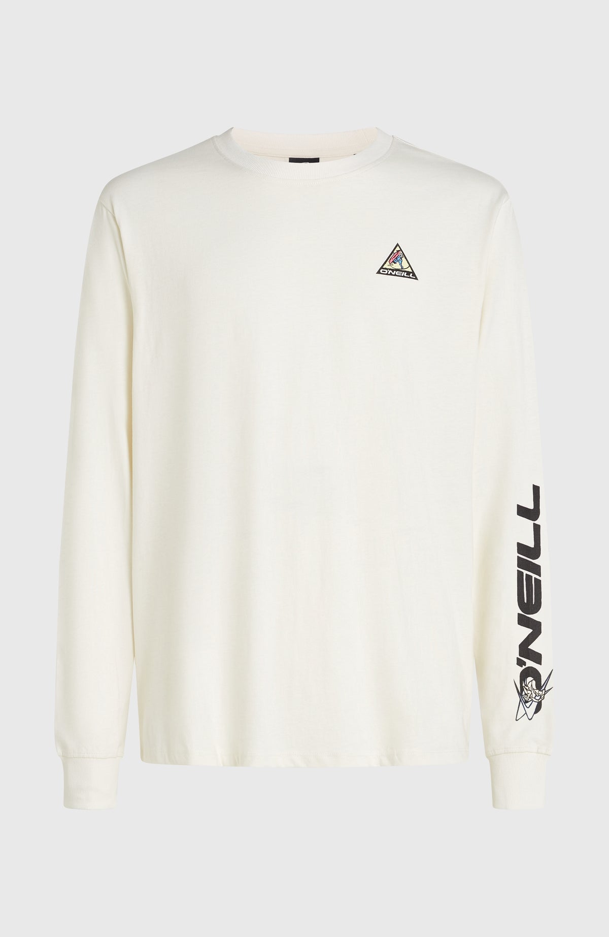 Weißes FWC'Play Langarmshirt für Herren mit Logo-Print in Schwarz, freigestellt von vorne mit Ärmel-Print