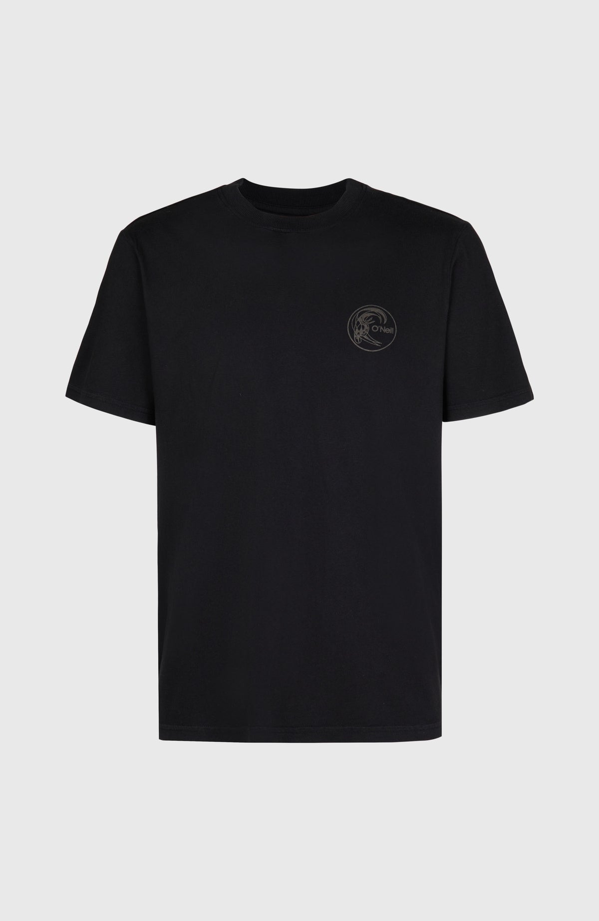 O'Riginals Back-Print T-Shirt für Herren, schwarz mit Grafikprint in Grau, freigestellt von vorne