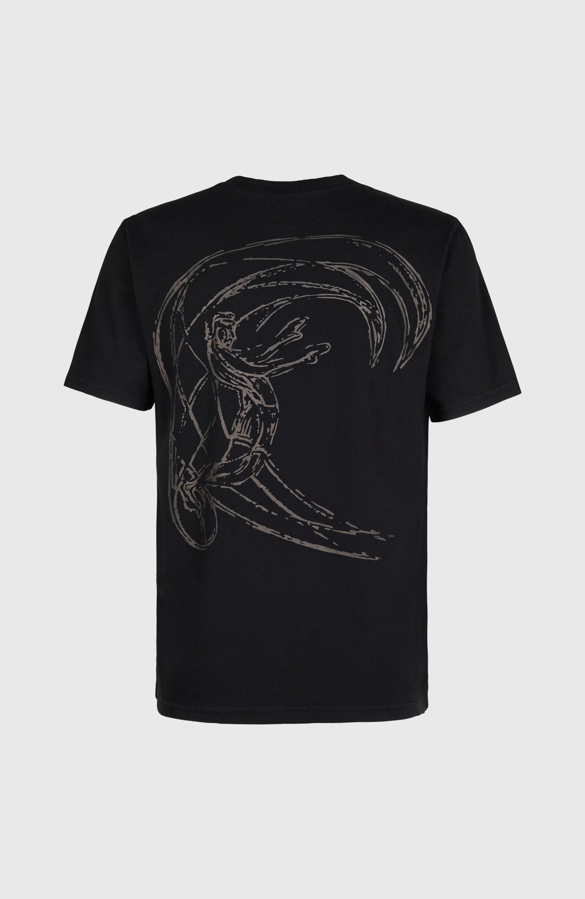 O'Riginals Back-Print T-Shirt für Herren, schwarz mit Grafikprint in Grau, freigestellt von hinten