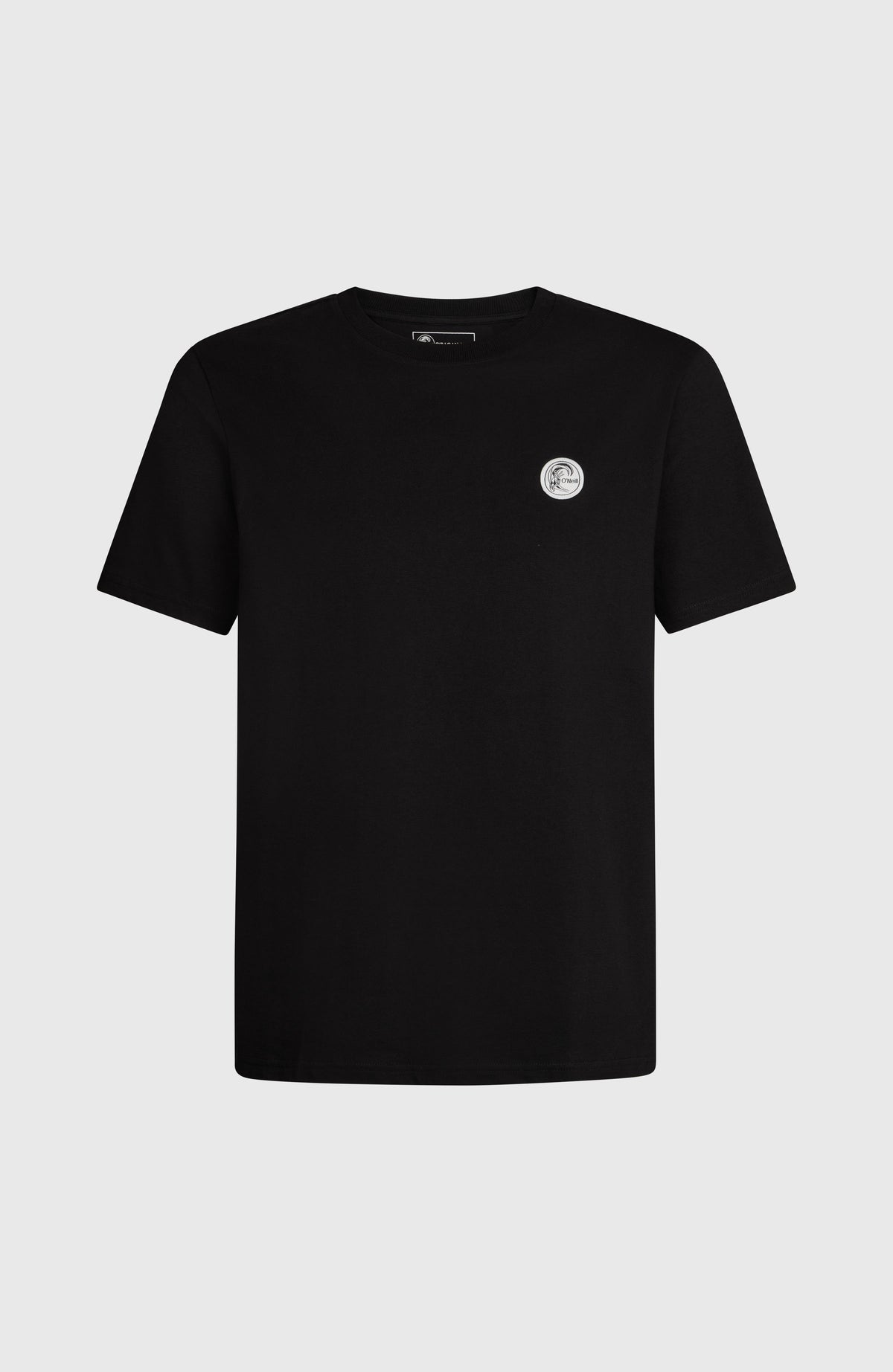 Schwarzes O'Riginals Badge T-Shirt für Herren, freigestellt von vorne mit rundem Logo-Badge
