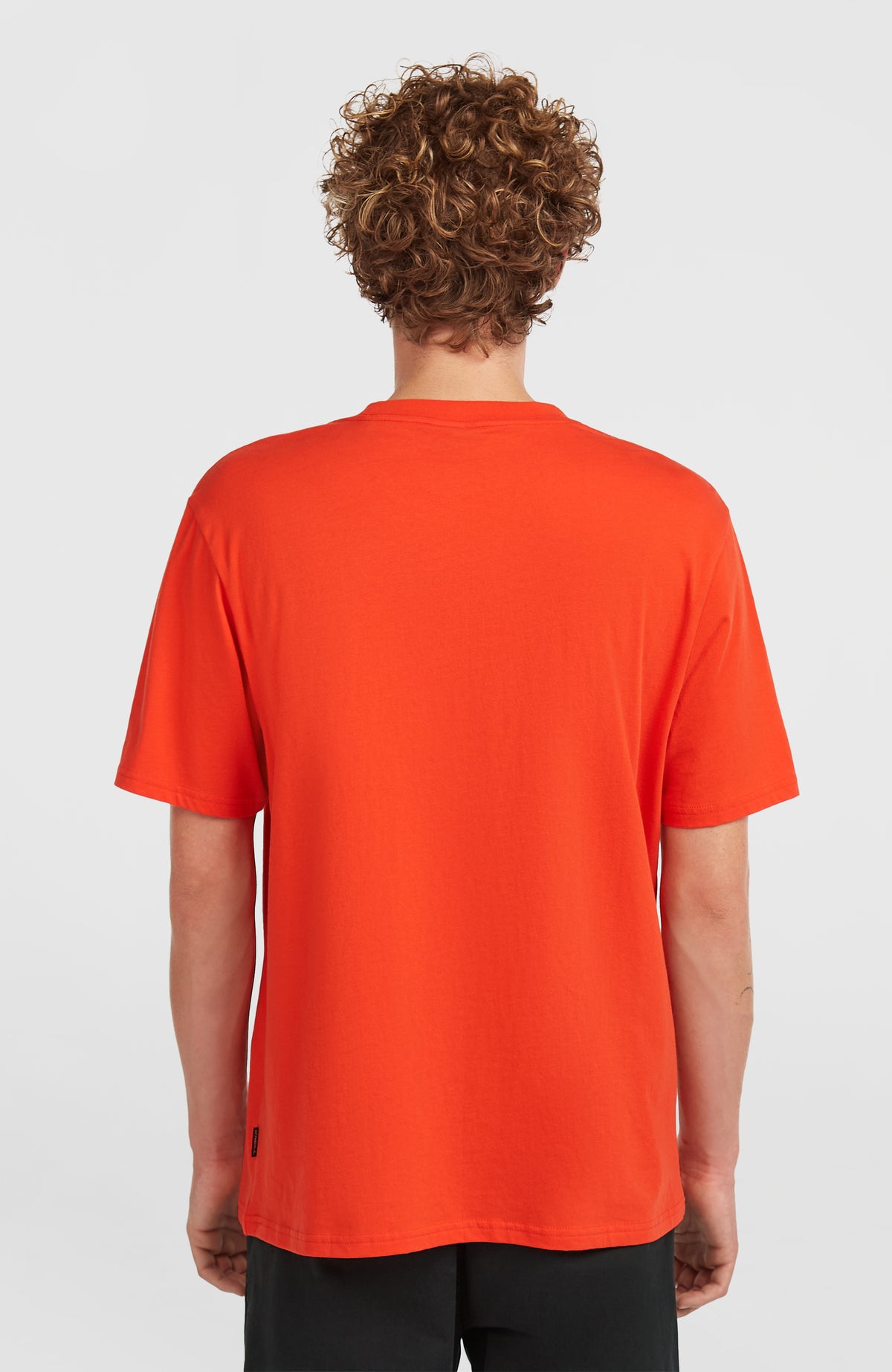 Muir T-Shirt für Herren, rot, Rückansicht getragen am Model mit kleinem Logo-Label am Saum