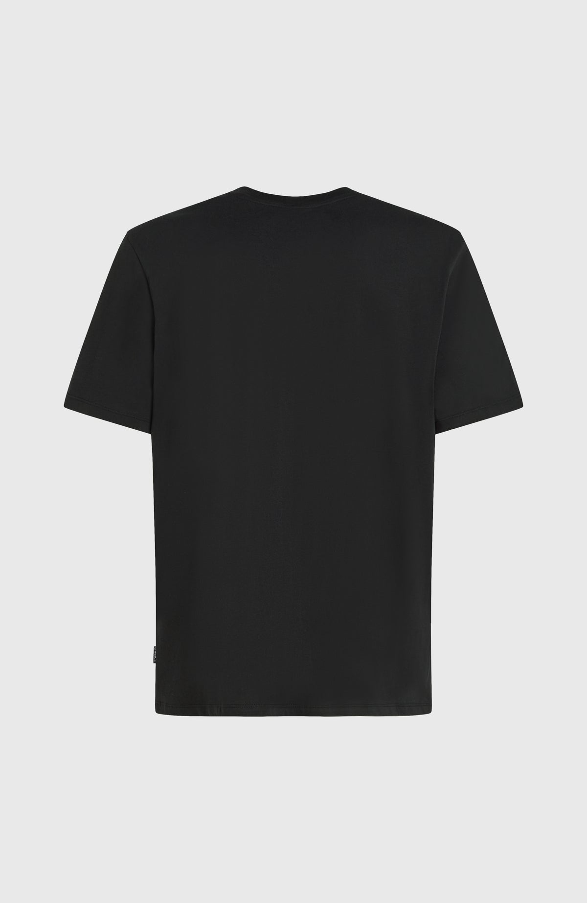 Chest-Print T-Shirt für Herren, schwarz, freigestellt von hinten mit kleinem Logo-Label am unteren Saum