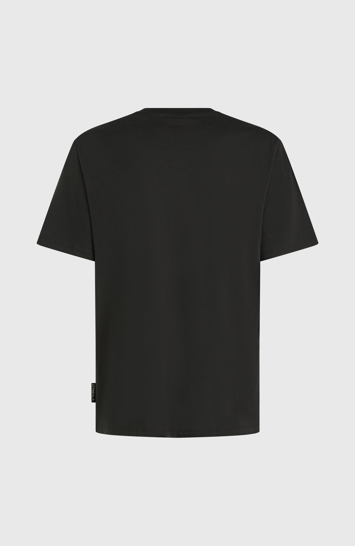 Original Cali Logo T-Shirt für Herren, schwarz mit Logo-Print in Weiß, flach liegend von hinten mit Label am Saum
