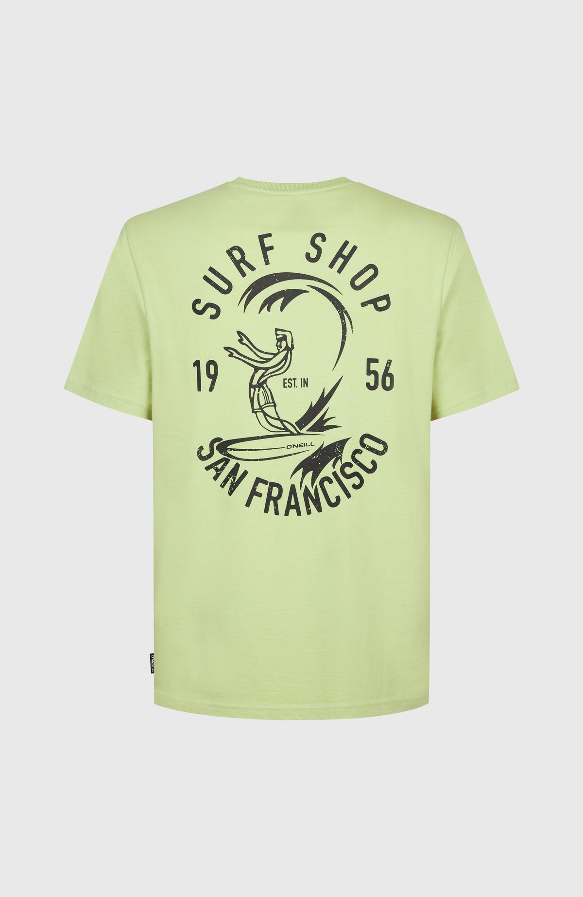O'Riginals Surf Shop T-Shirt für Herren, grün mit Grafik-Print in Schwarz, flach liegend von hinten