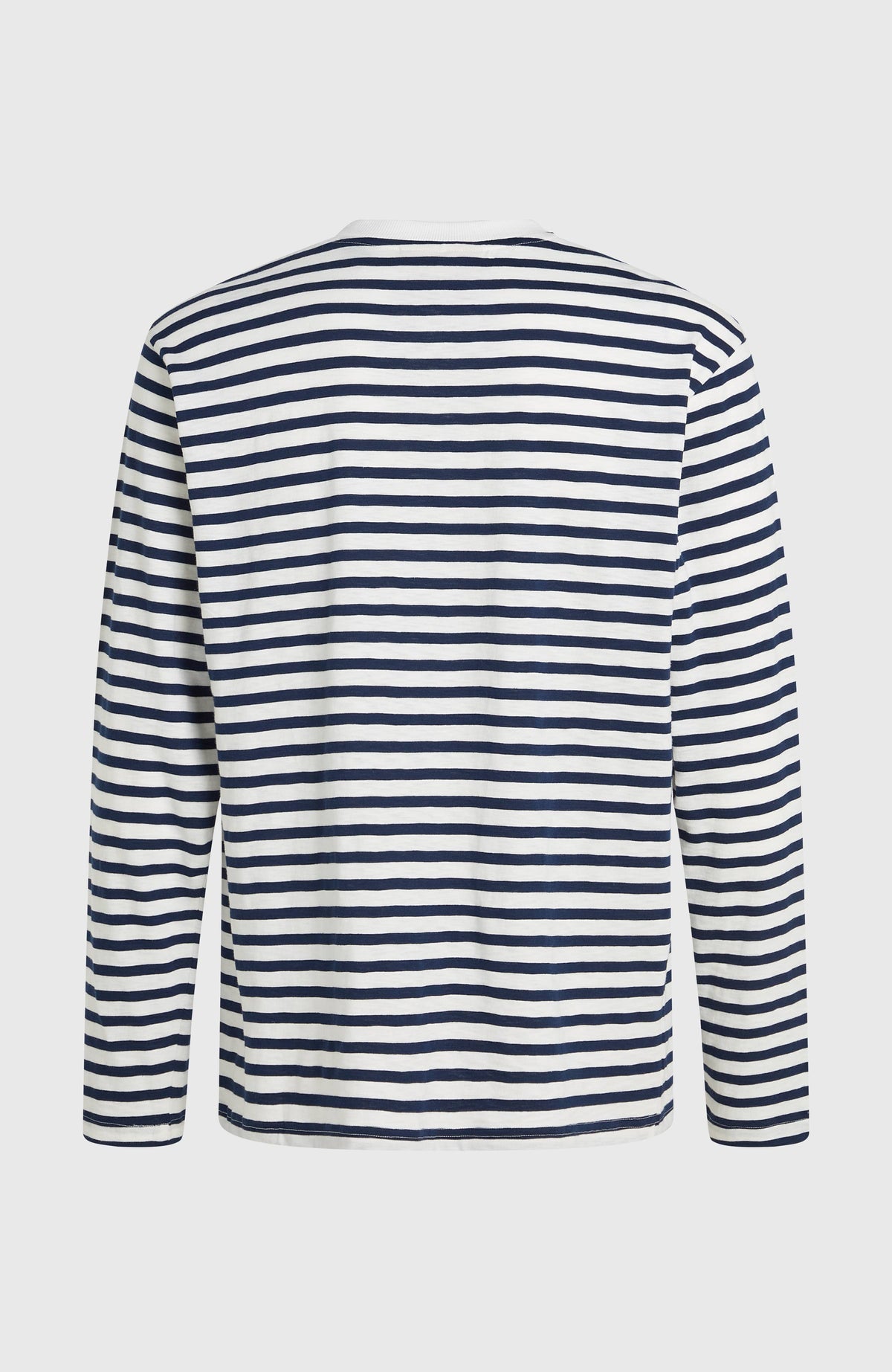 O'Riginals Langarmshirt für Herren, blau mit Streifenmuster in Weiß, flach liegende Rückansicht