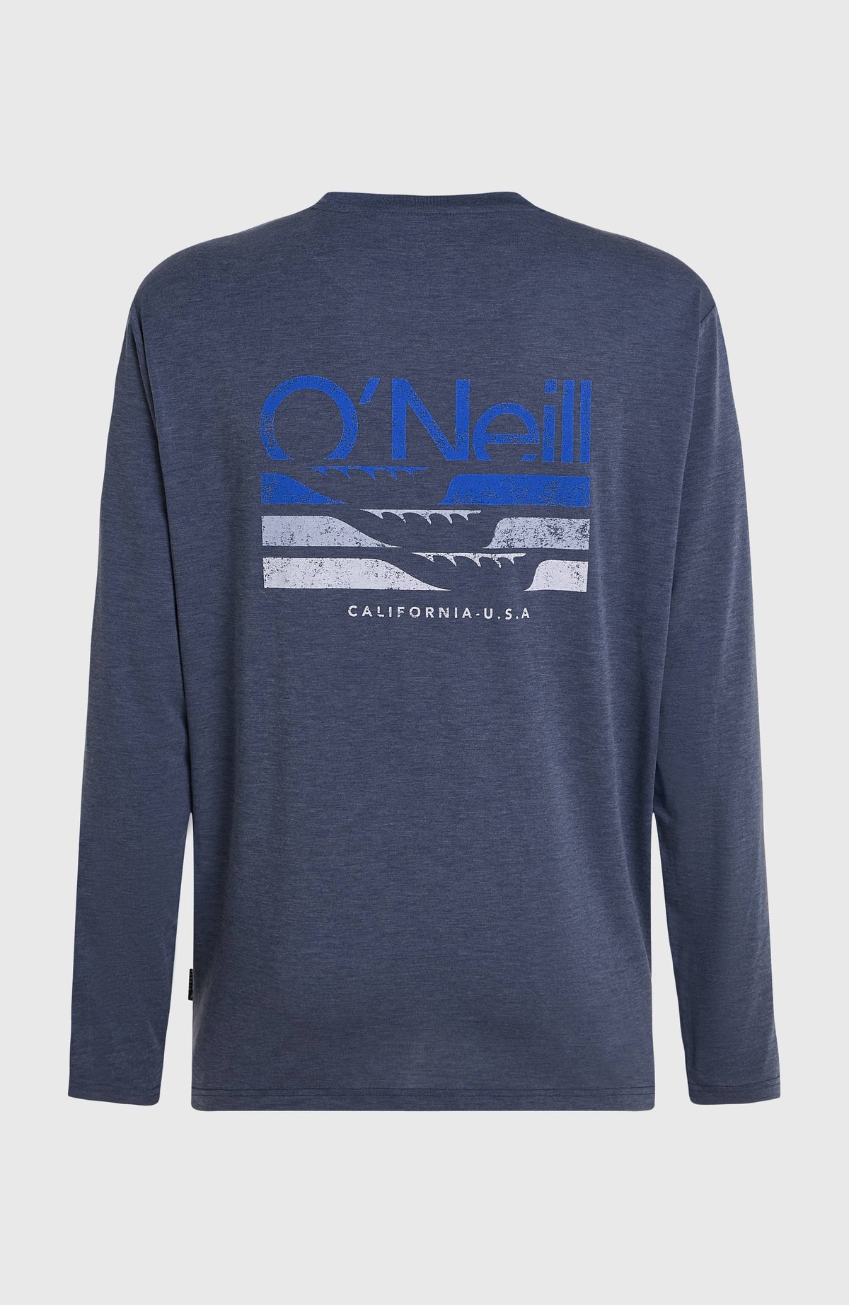 Hybrid Polygiene Langarmshirt für Herren, blau mit Logo-Print in Blau und Hellblau, flach liegend von hinten