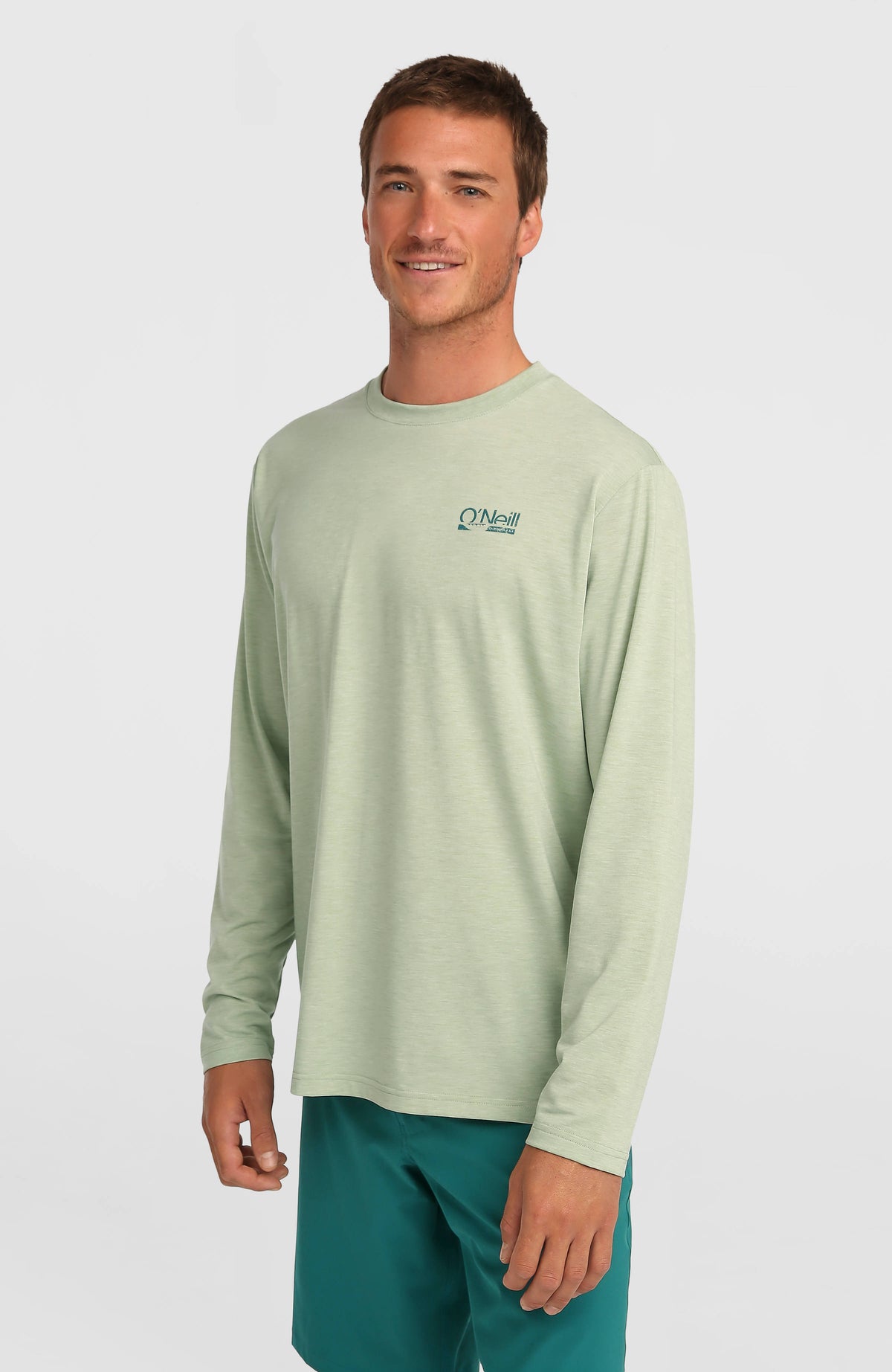O'Neill Hybrid Polygiene Langarmshirt für Herren, grün, Vorderansicht am Model