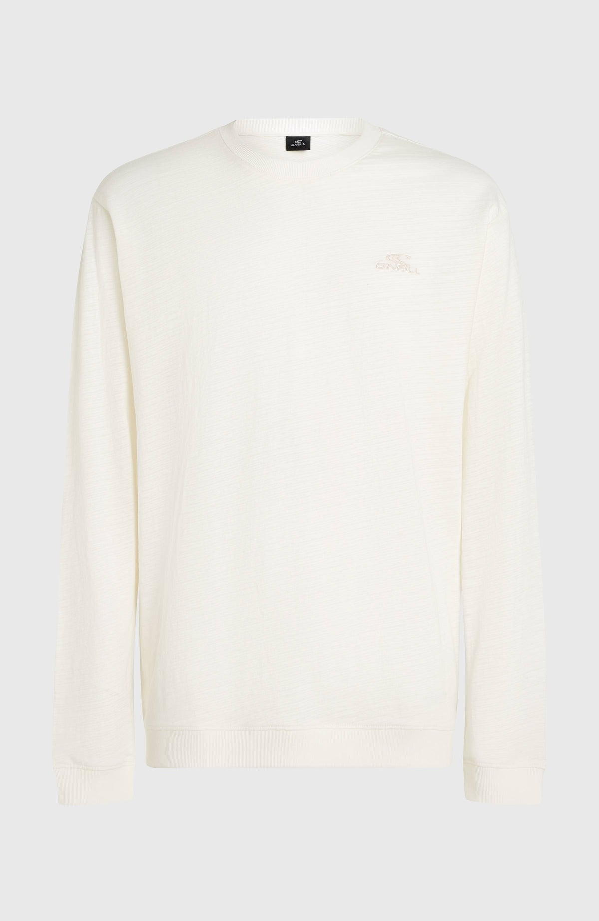 Slub Langarmshirt für Herren, weiß, freigestellt von vorne mit Rundhalsausschnitt