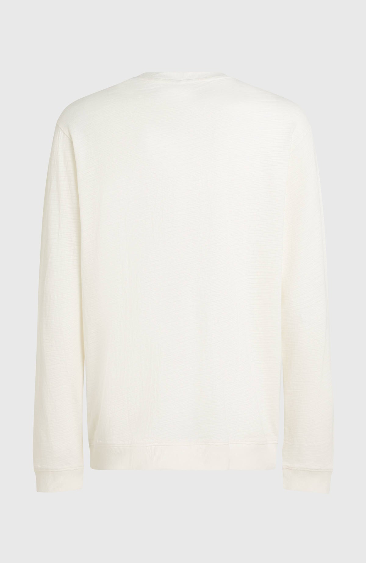 Slub Langarmshirt für Herren, weiß, freigestellt von hinten mit geripptem Saumabschluss