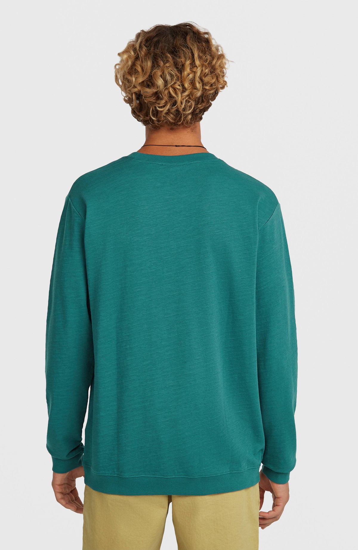 Slub Langarmshirt für Herren, grün, Rückansicht, getragen am Model