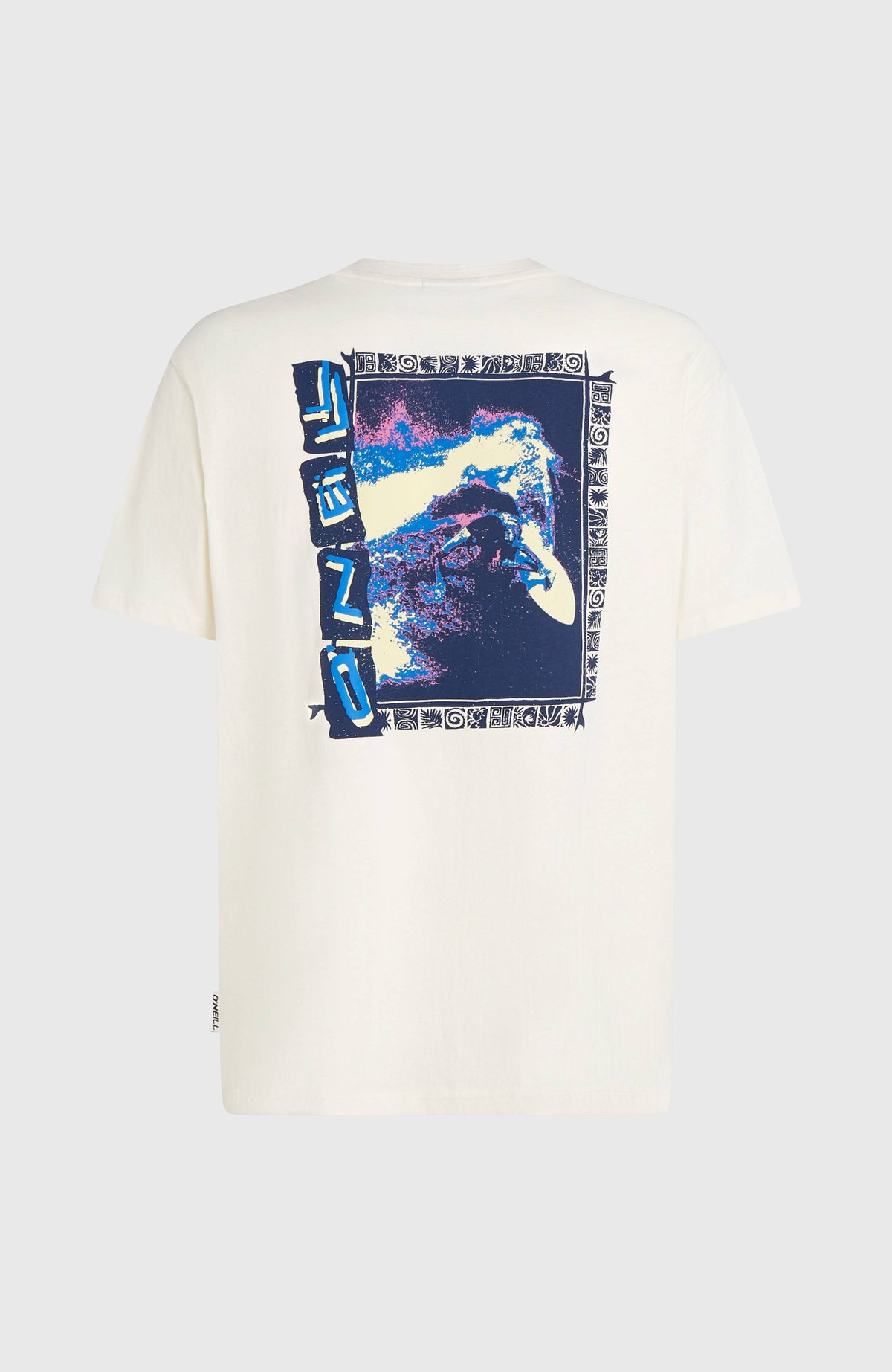 Photo Back Print T-Shirt für Herren, weiß mit Foto-Print in Blau, freigestellt von hinten