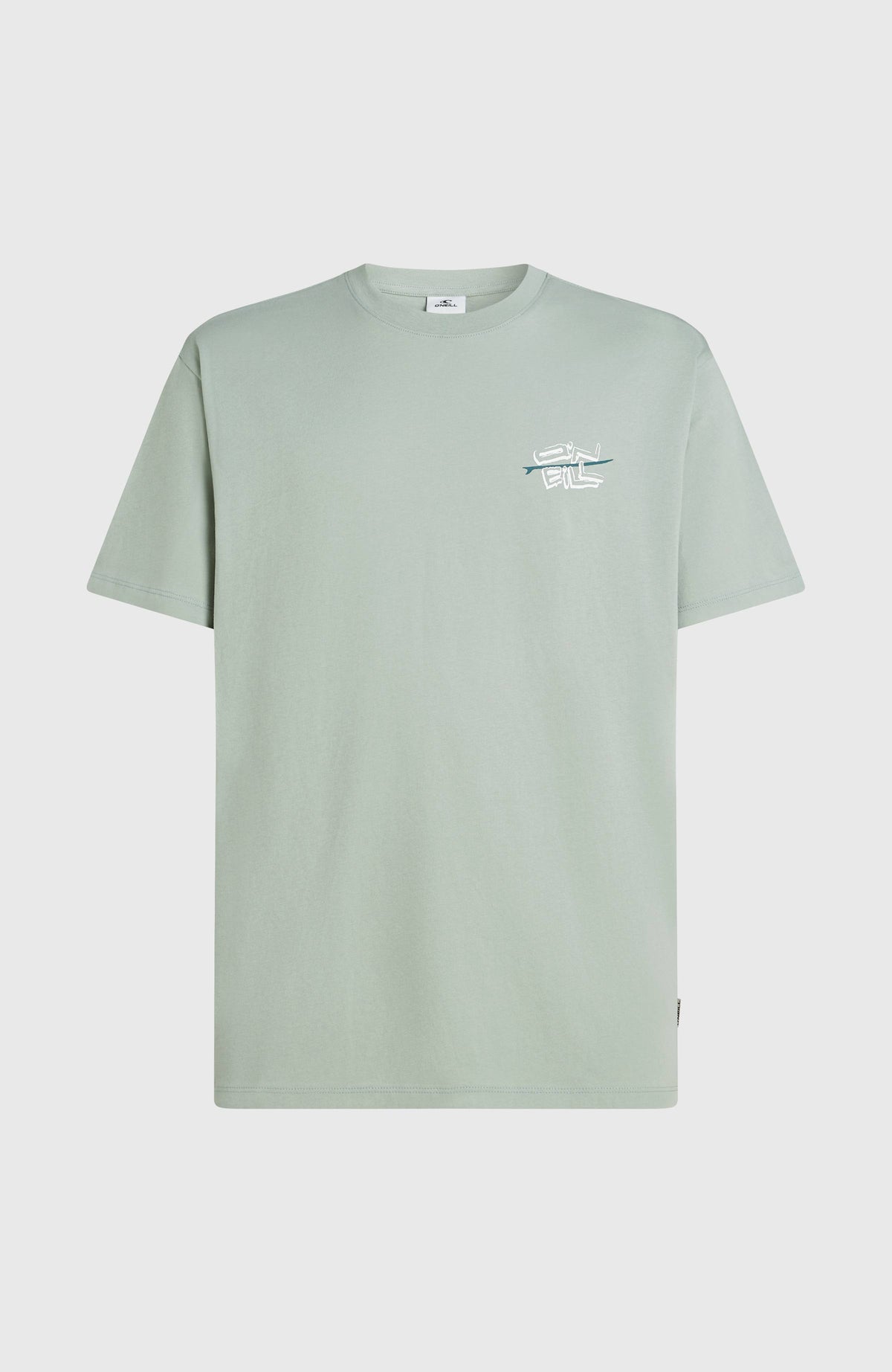 Retro Back-Print T-Shirt für Herren, grün mit Logo-Print in Weiß und Dunkelgrün, flach liegend von vorne
