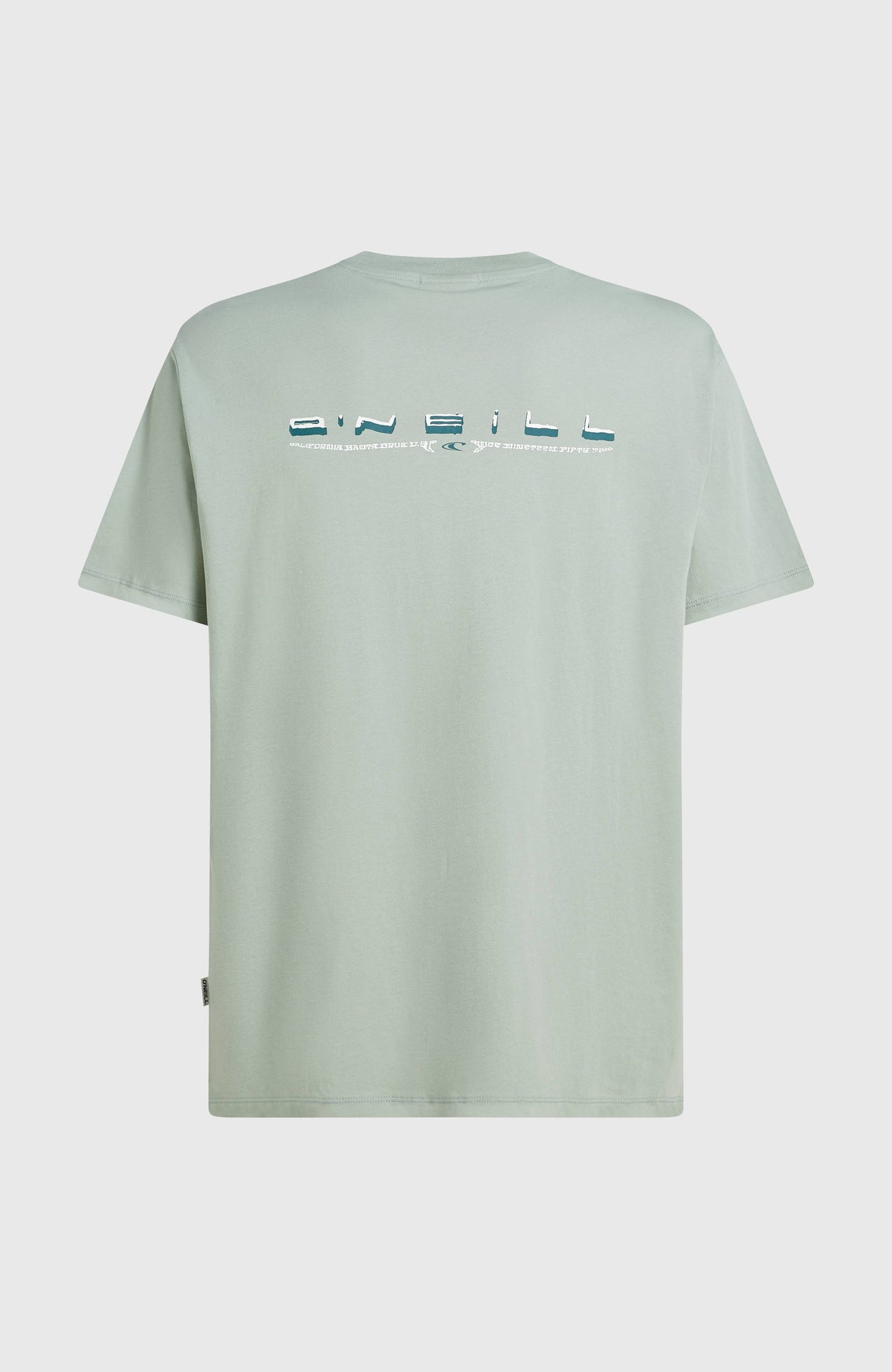 Retro Back-Print T-Shirt für Herren, grün mit Logo-Print in Weiß und Dunkelgrün, flach liegend von hinten