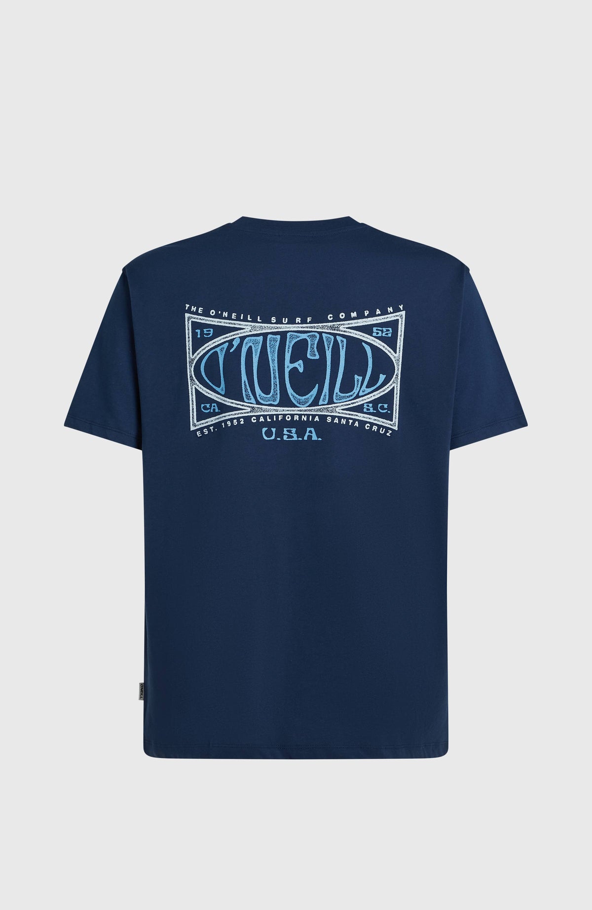 Box Logo T-Shirt für Herren, blau mit Logo-Print in Hellblau und Weiß, flach liegend von hinten