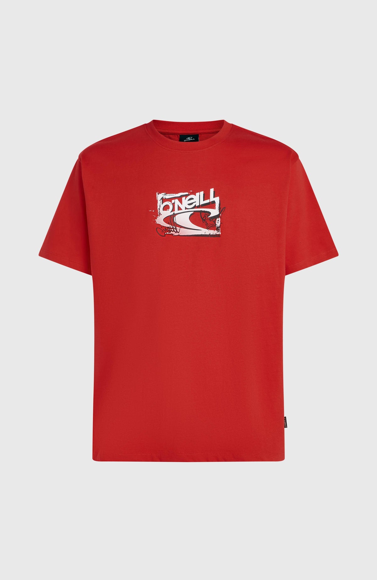 Essentials 90s Logo T-Shirt für Herren, rot mit Logo-Print in Weiß und Schwarz, freigestellt von vorne