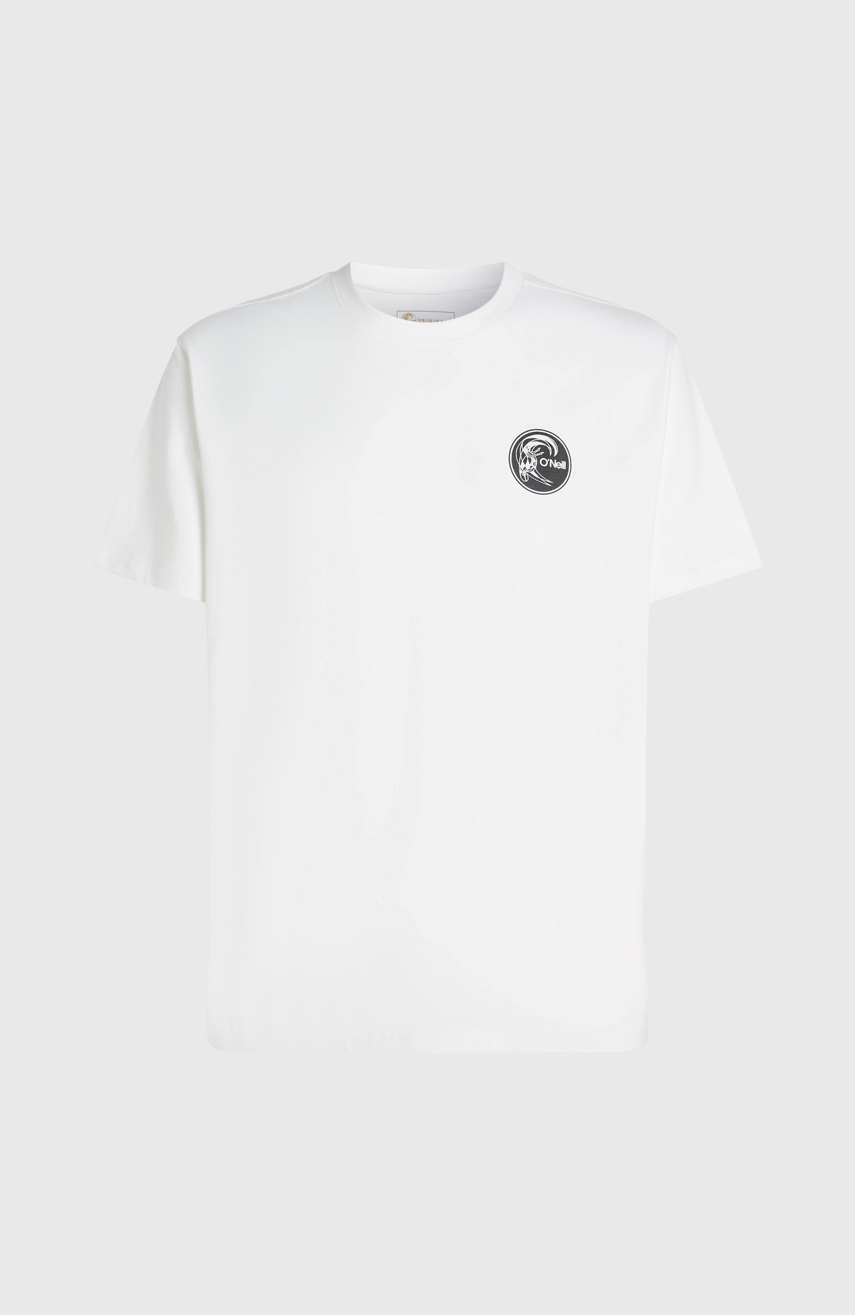O'Riginals Surf Shop T-Shirt, weiß mit Logo-Print in Schwarz, freigestellt von vorne