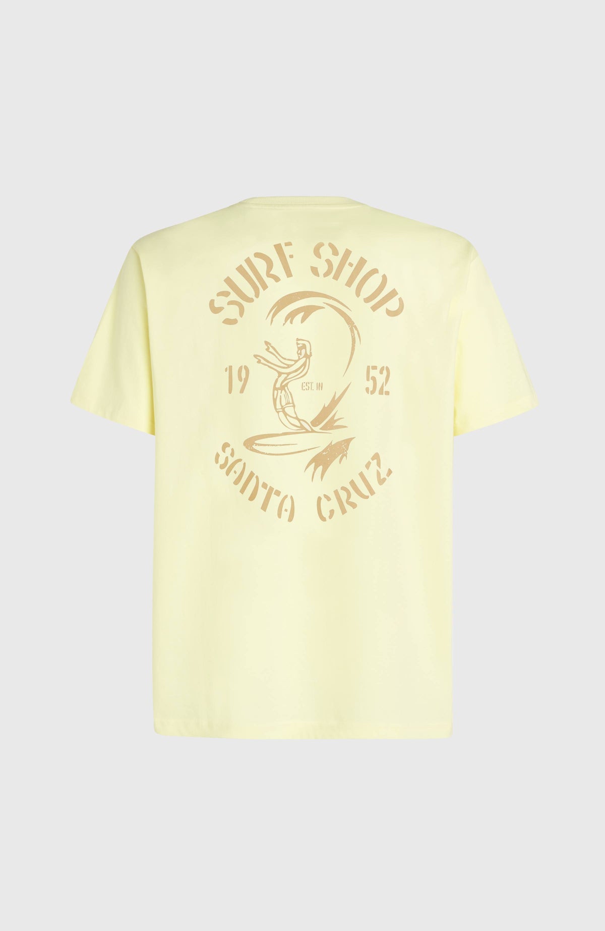 O'Riginals Surf Shop T-Shirt für Herren, gelb mit Grafik-Print in Braun, freigestellt von hinten