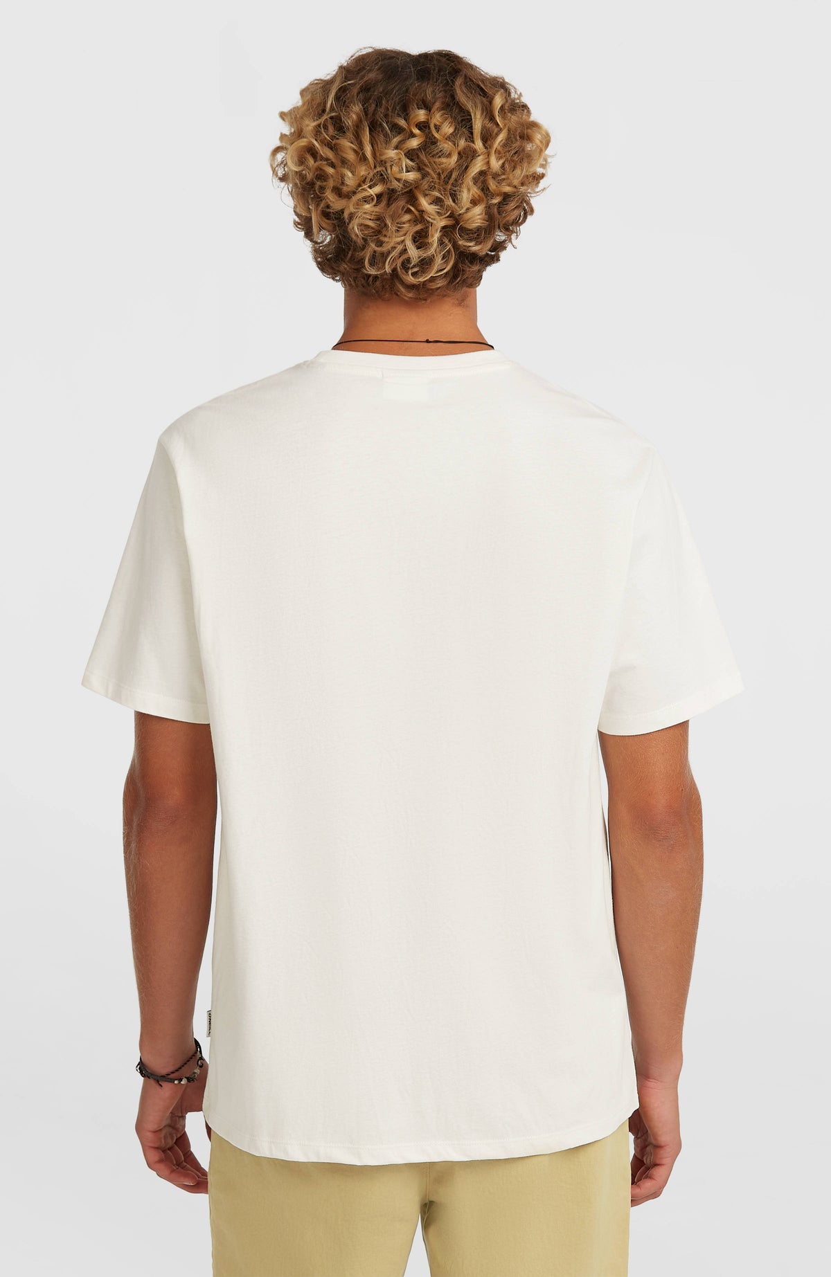 Melange Front-Print T-Shirt für Herren, weiß, unifarbene Rückansicht mit Rundhalskragen am Model