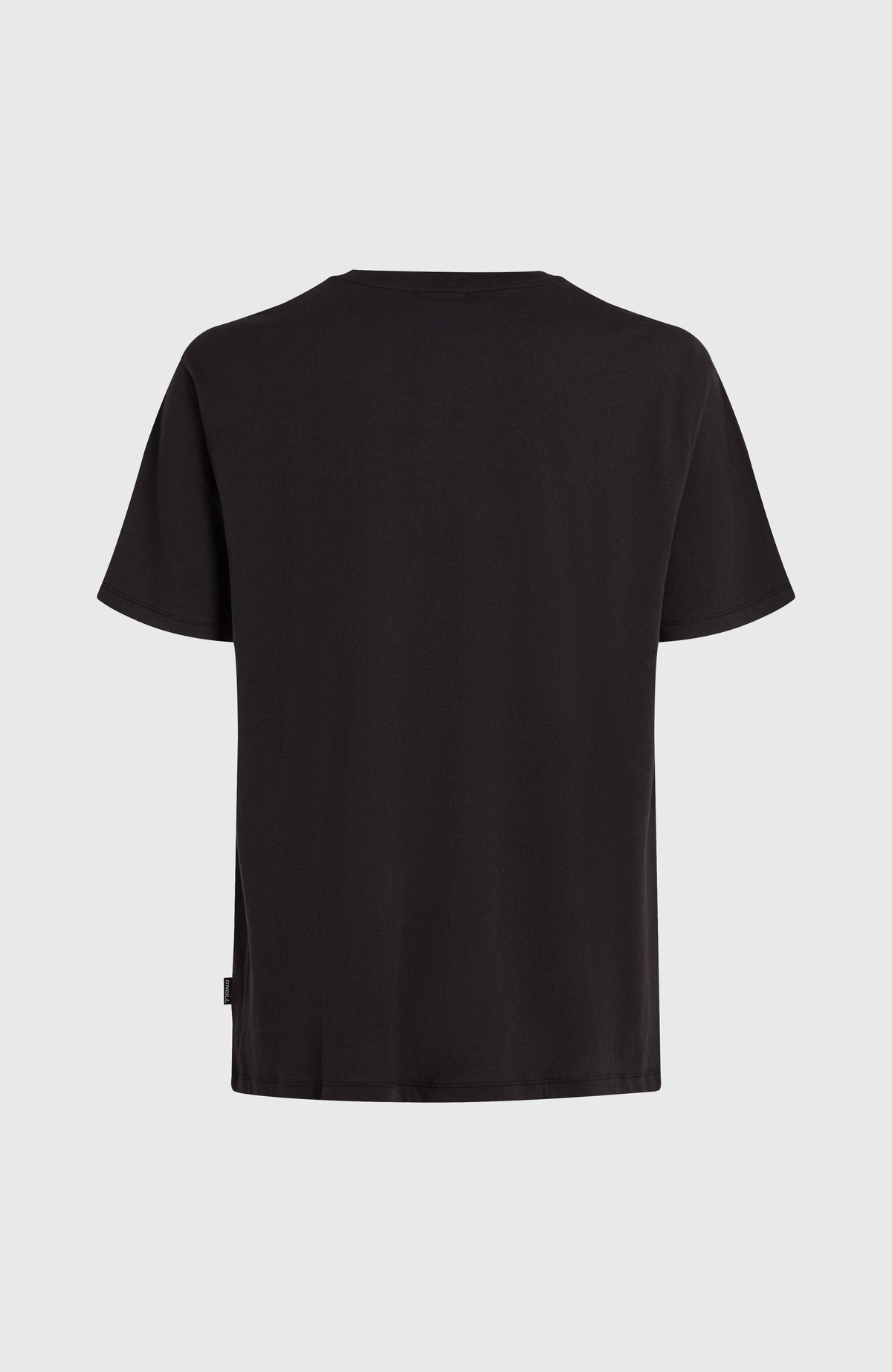 Logo Stripe T-Shirt für Herren, schwarz, freigestellt in der Rückansicht mit kleinem Logo-Label am Saum