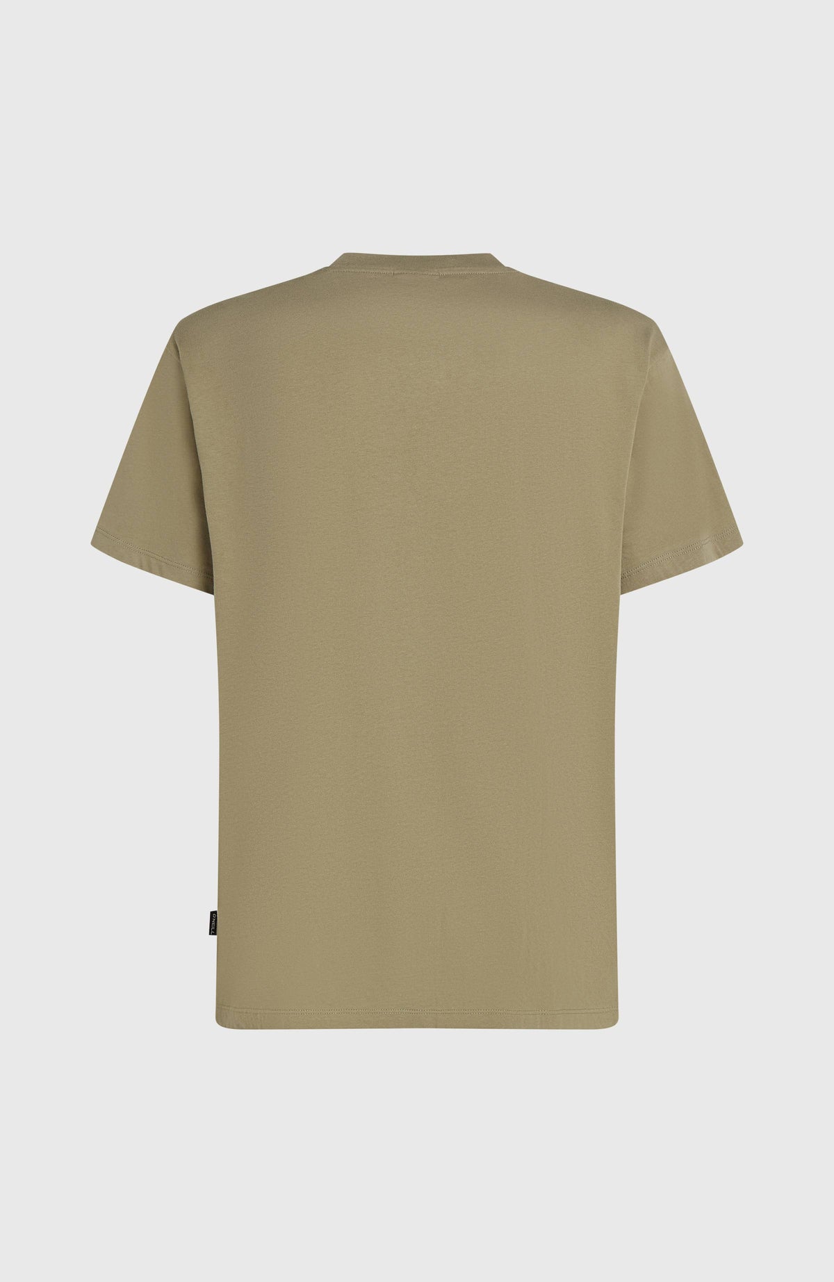 Grünes Flower Stripe T-Shirt für Herren, flach liegend von hinten, dezentes Logo-Label am Saum