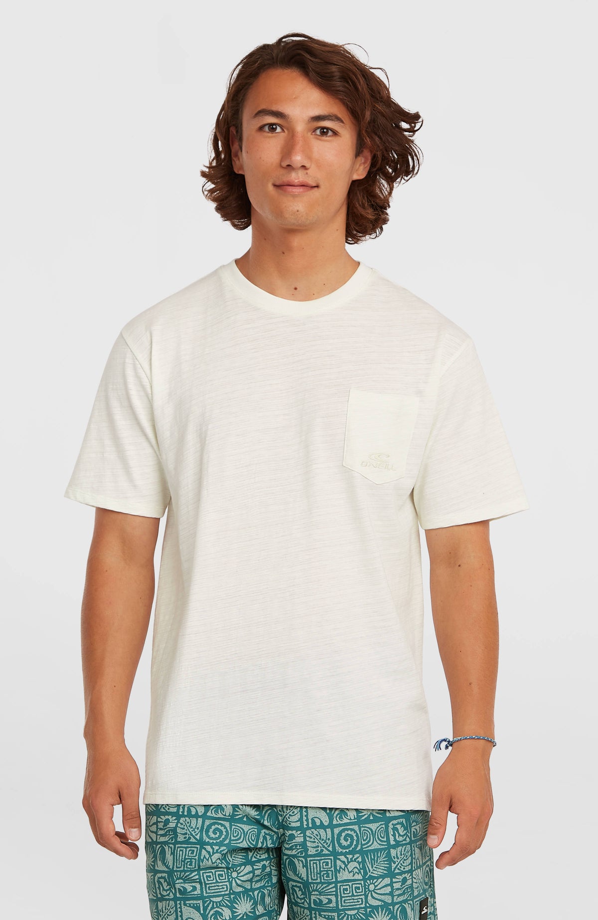 O'Neill Slub Chest Pocket T-Shirt für Herren, weiß, Vorderansicht am Model