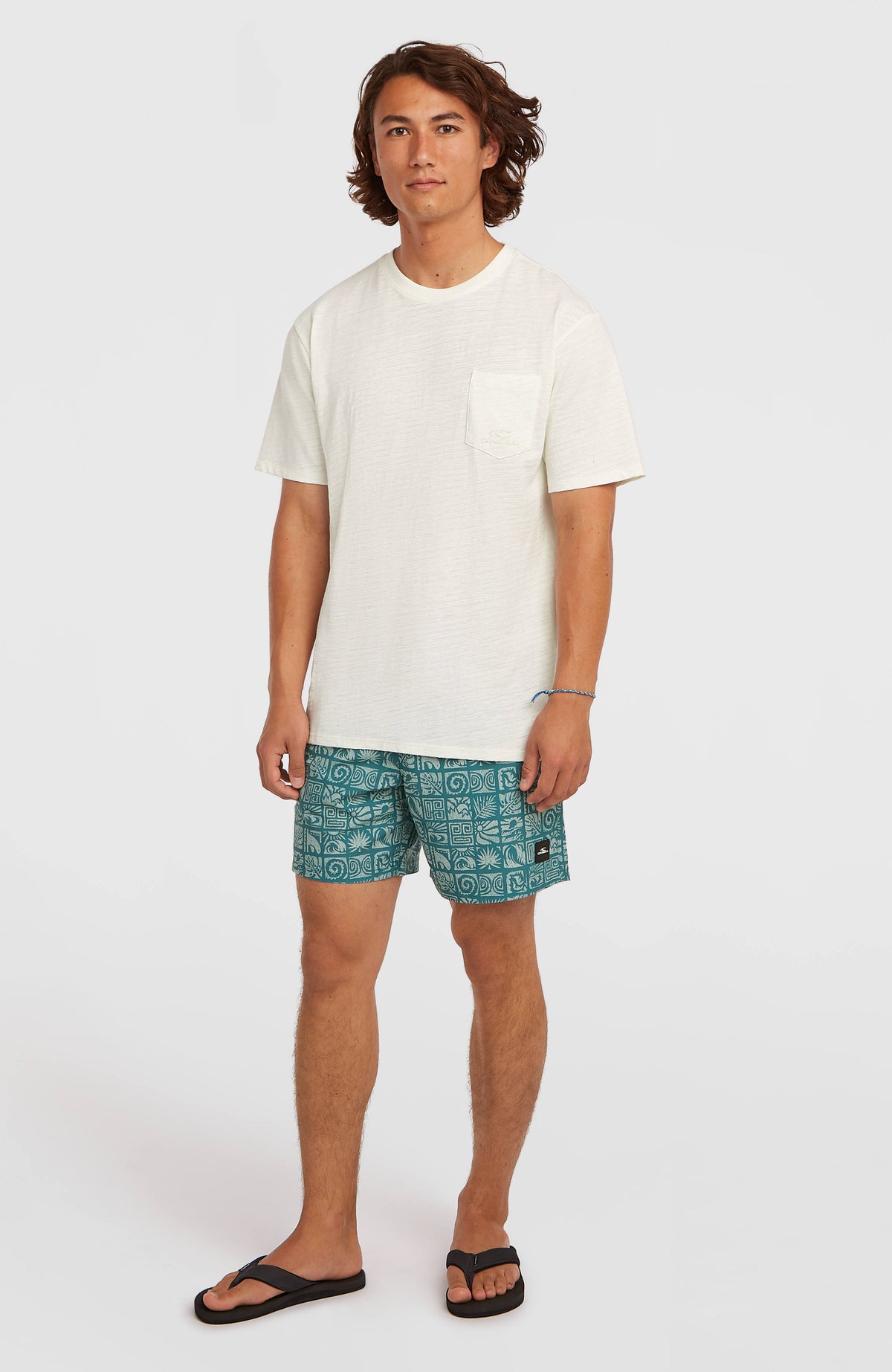 Slub Chest Pocket T-Shirt für Herren, weiß, Ganzkörperansicht am Model