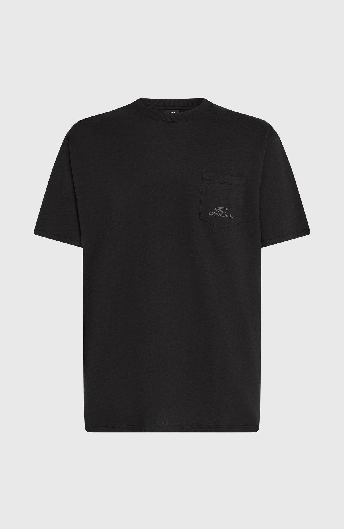 Slub Chest Pocket T-Shirt für Herren, schwarz, flach liegend von vorne mit Brusttasche