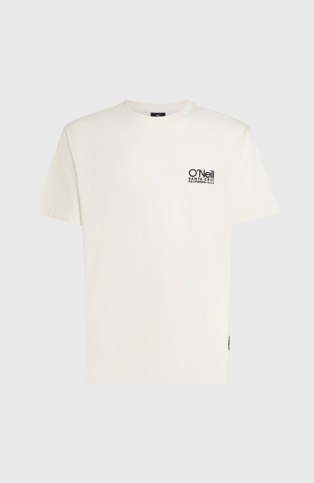 Original Cali T-Shirt für Herren, weiß mit Logo-Print in Schwarz, flach liegend von vorne mit Rundhalsausschnitt