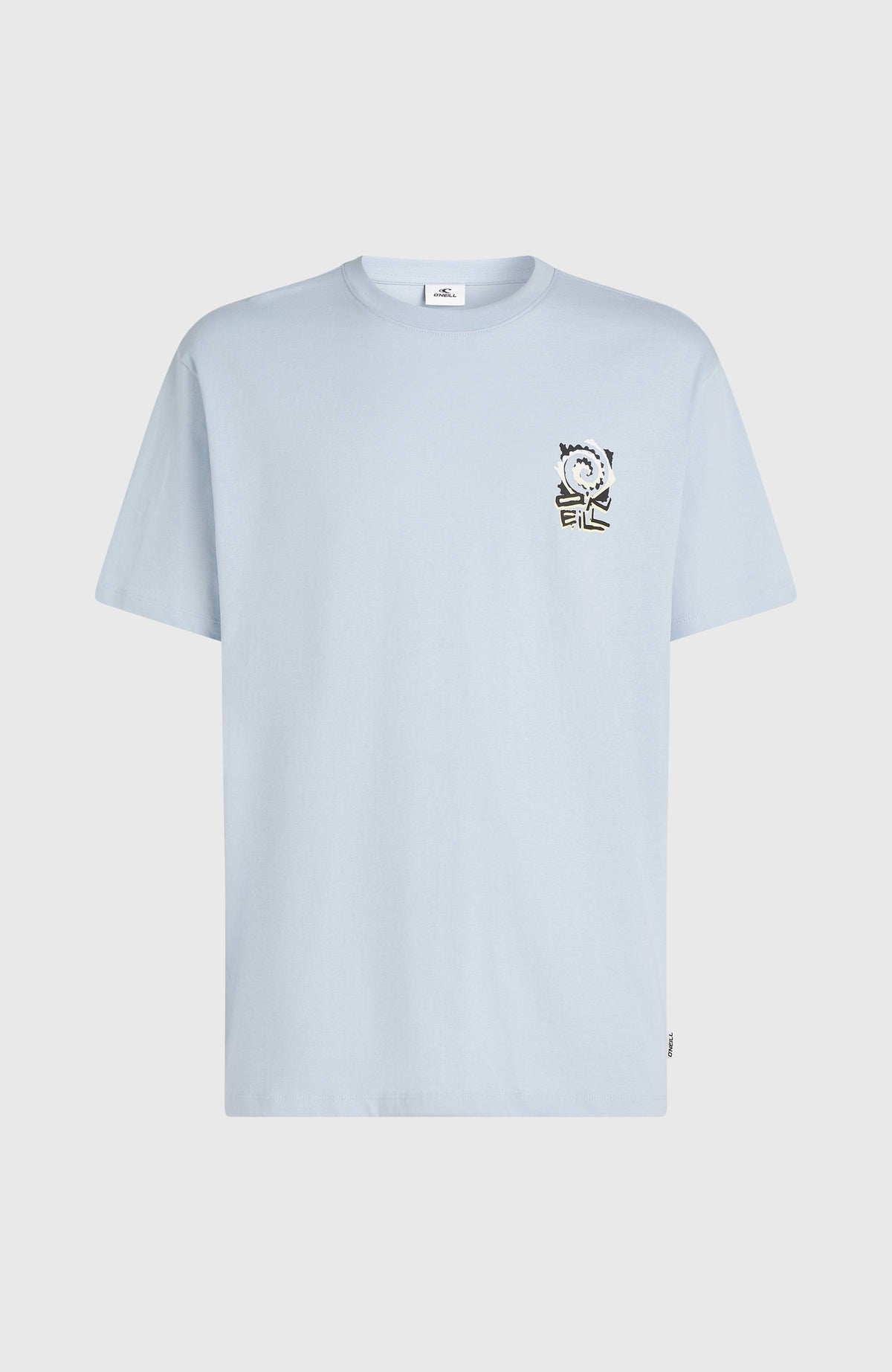 Chest-Print T-Shirt für Herren, blau mit Logo-Print in Schwarz und Beige, freigestellt von vorne