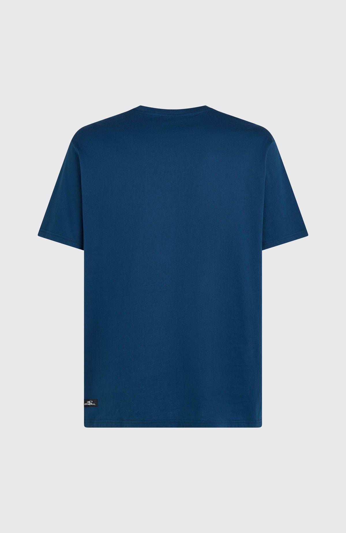 Muir Chest Print T-Shirt für Herren, blau, flach liegend von hinten mit kleinem Label am Saum