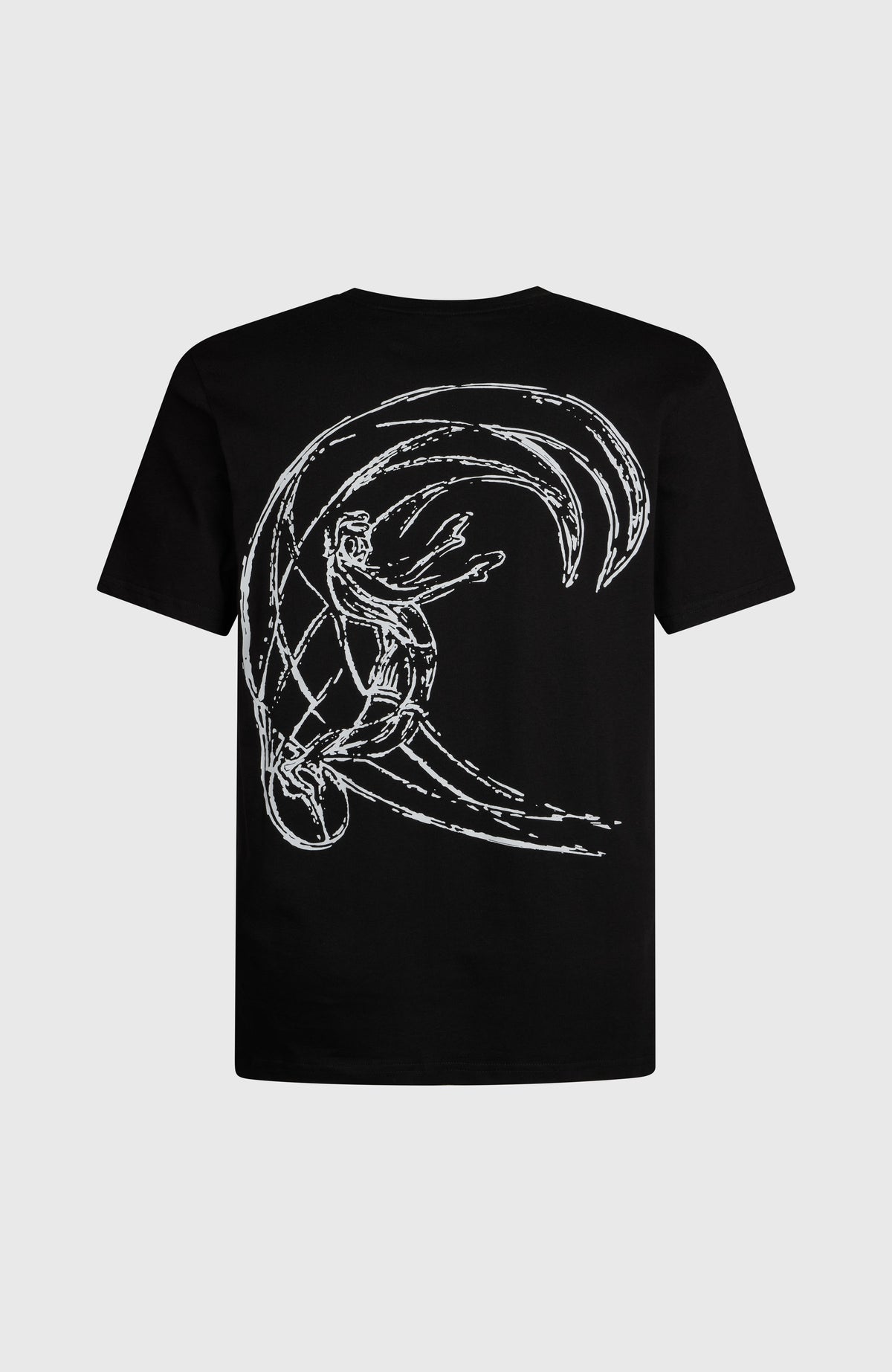 O'RIGINALS BACK PRINT T-SHIRT für Herren, schwarz mit Grafik-Print in Weiß, freigestellt von hinten, Rückenprint