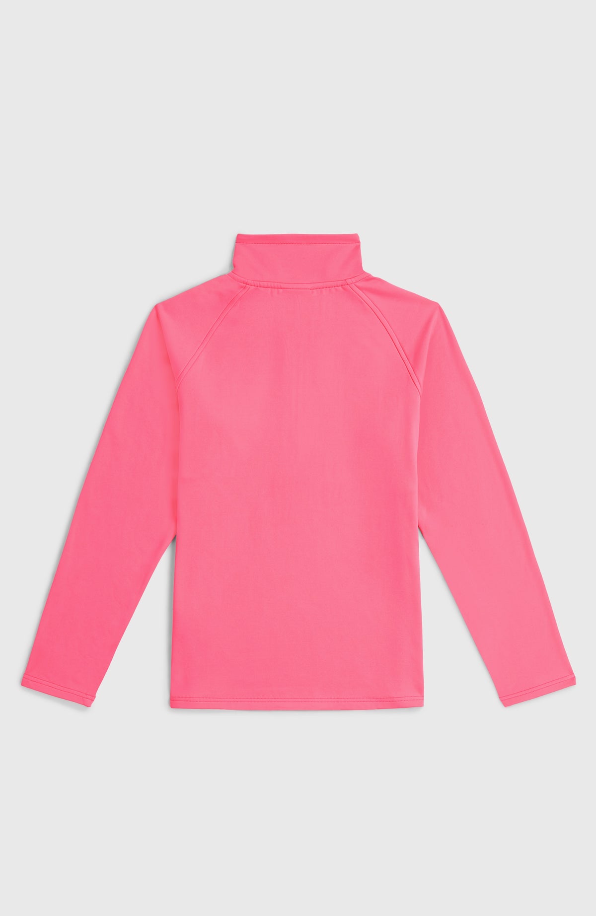 FWC'Cruz Fleecepullover für Mädchen, pink, flach liegend von hinten mit aufgestelltem Stehkragen und Raglan-Nähten