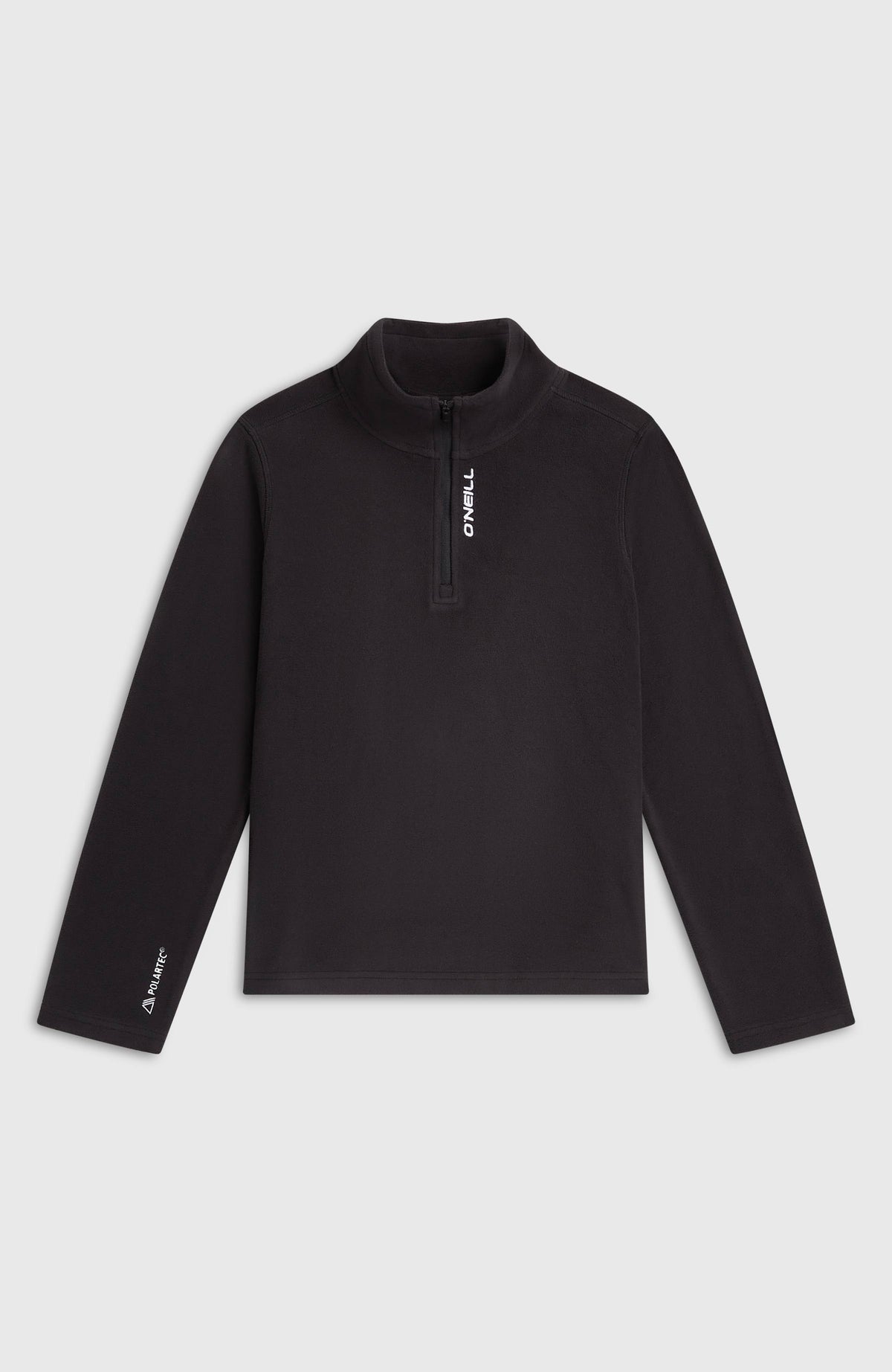 FWC'Cruz Jack's Fleecepullover für Mädchen, schwarz, flach liegend von vorne mit kurzem Reißverschluss