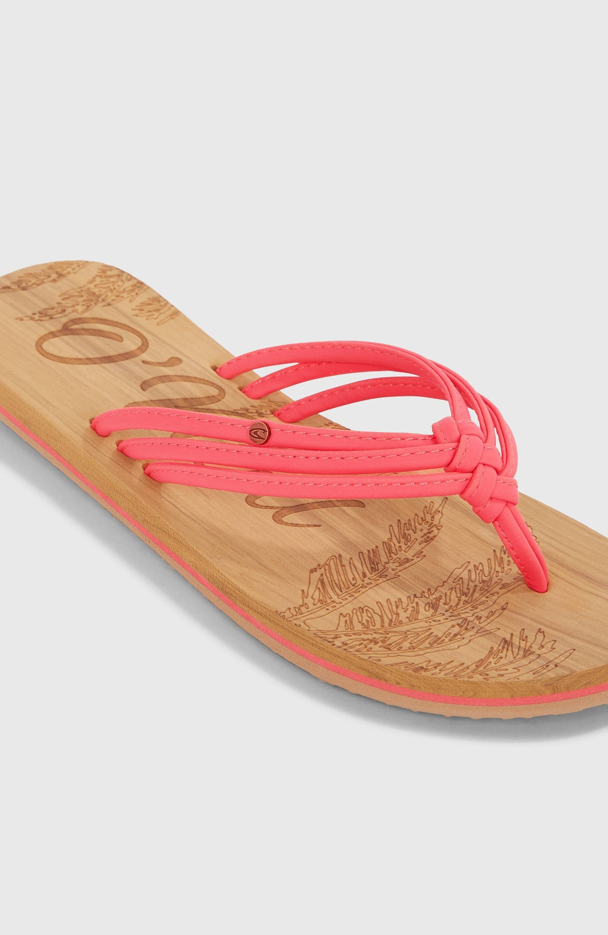 Ditsy Sandalen für Mädchen, pink, Nahaufnahme der geknoteten Riemen mit kleinem Logo-Pin