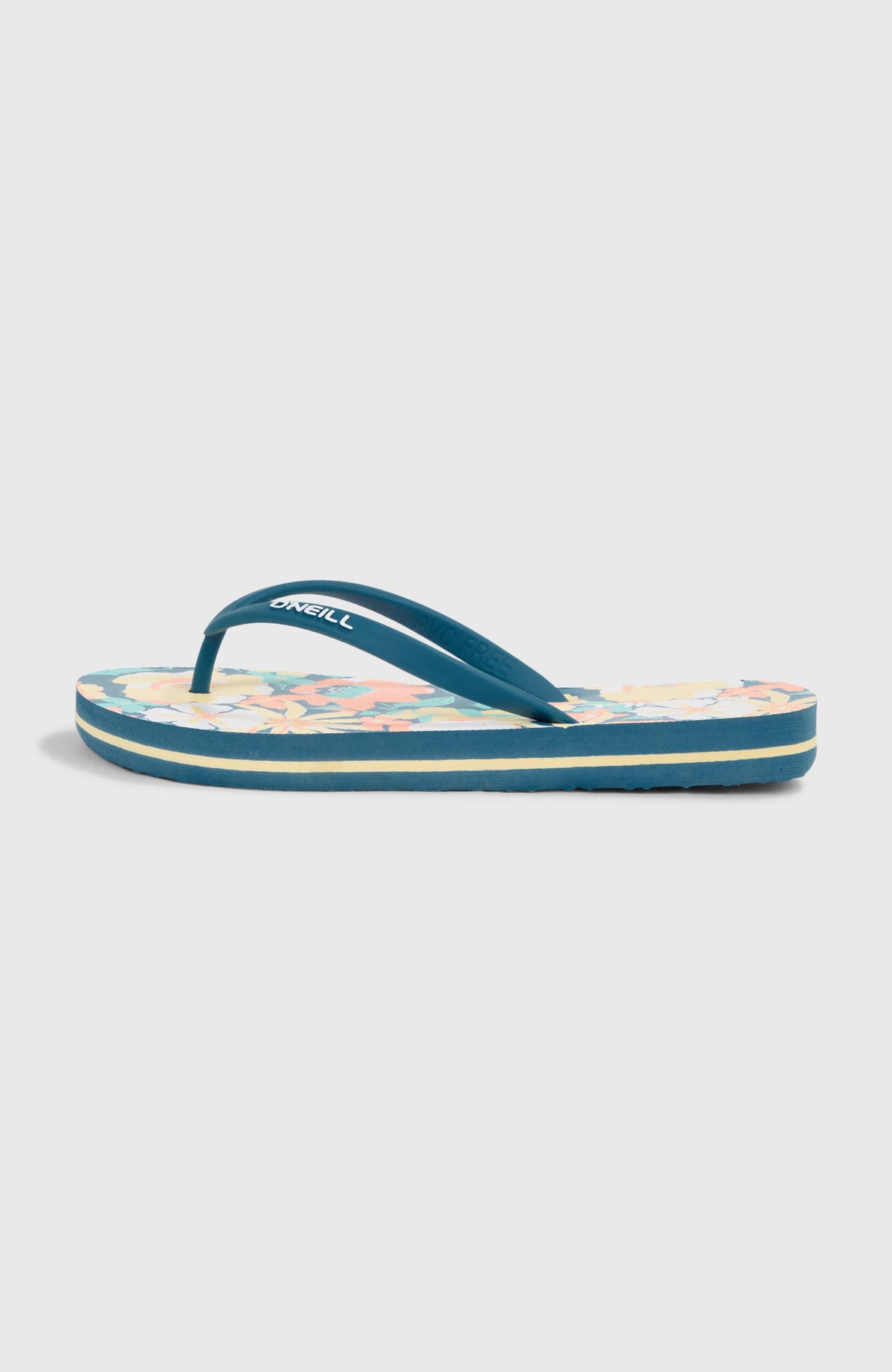 Profile Graphic Sandalen für Mädchen, blau mit Blumenmuster in Gelb und Weiß, freigestellt von der Seite