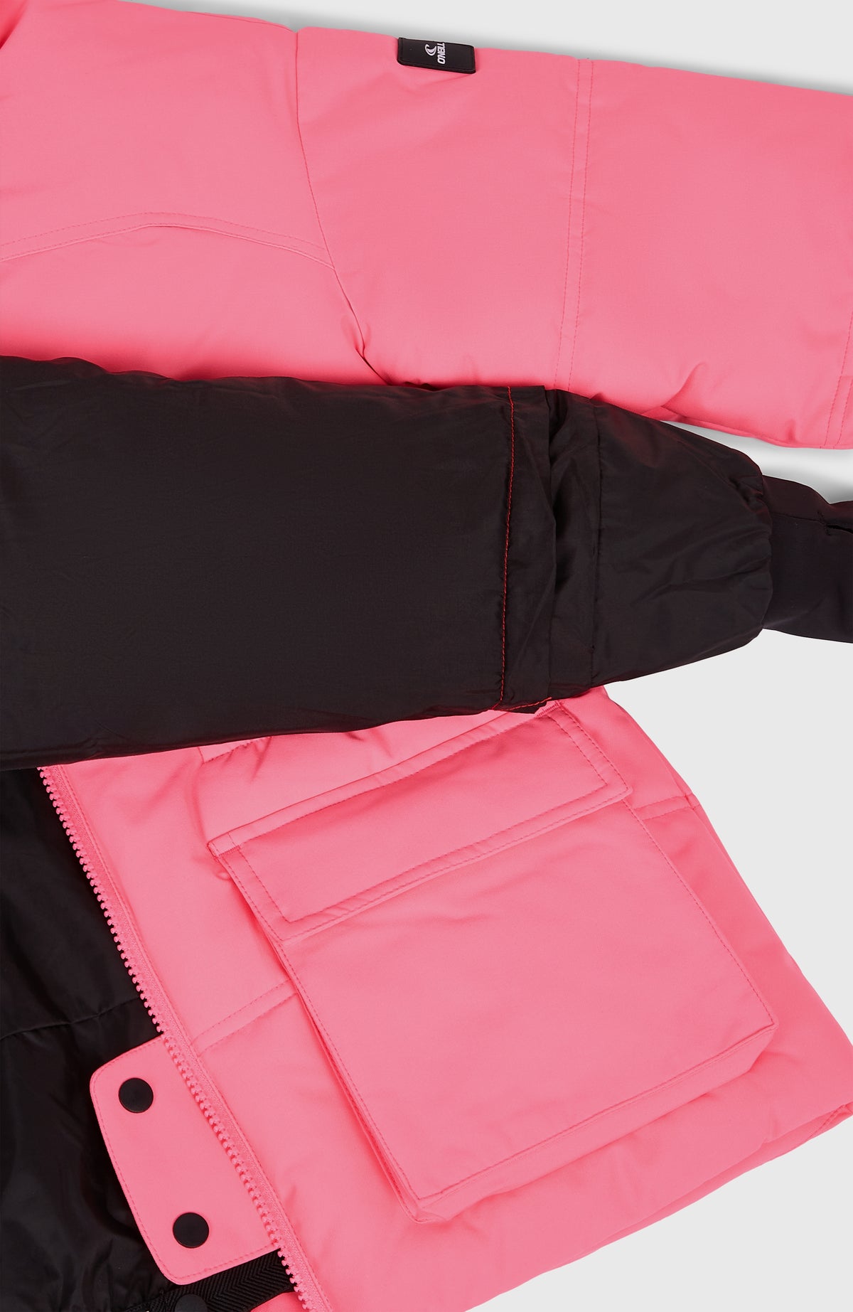 Gesteppte FWC'Cruz Skijacke, pink, flach liegend, Nahaufnahme von Pattentasche und Innenfutter