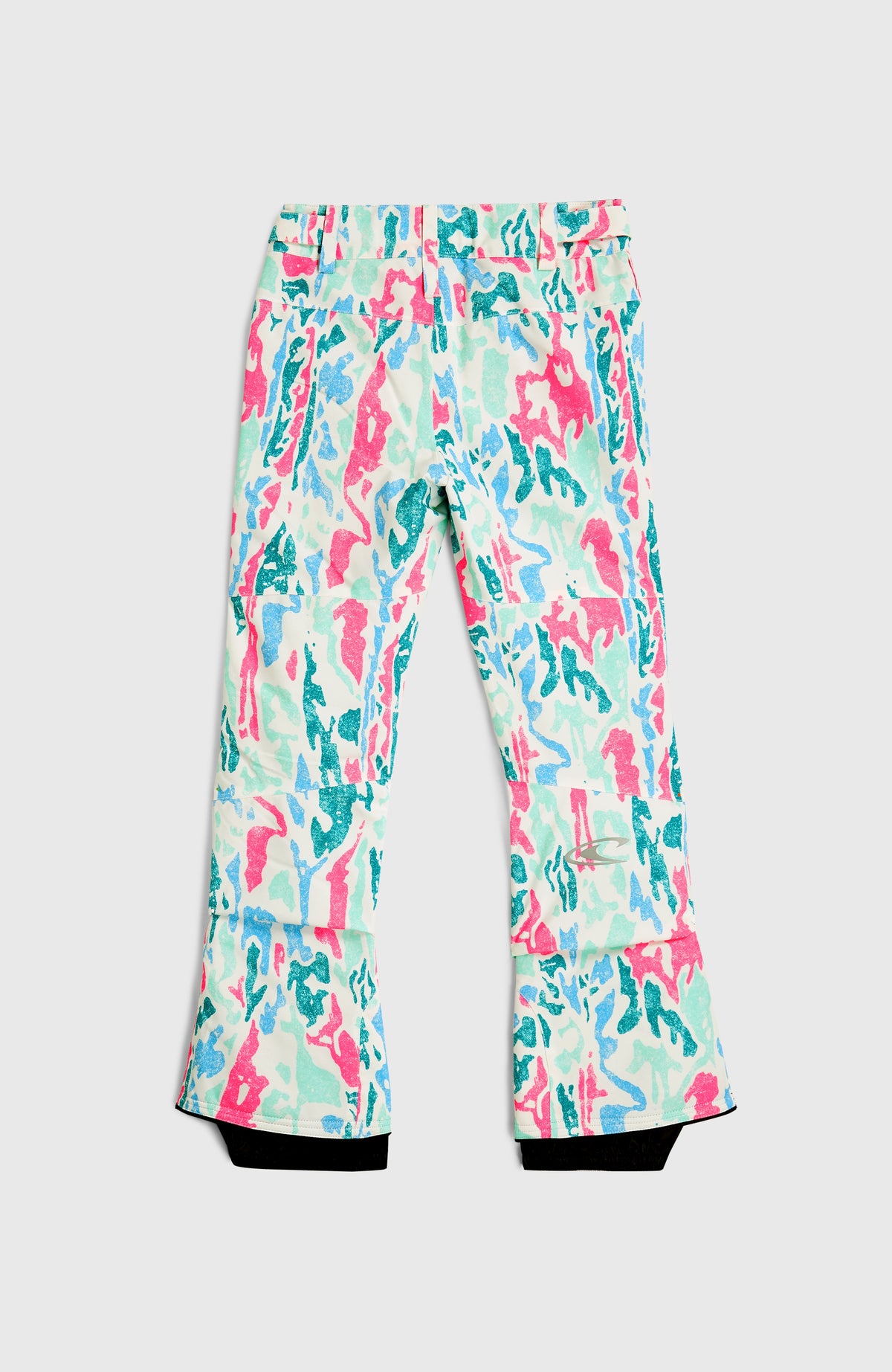 FWC'Cruz Skihose für Mädchen, weiß mit Allover-Muster in Pink und Türkis, flach liegend von hinten