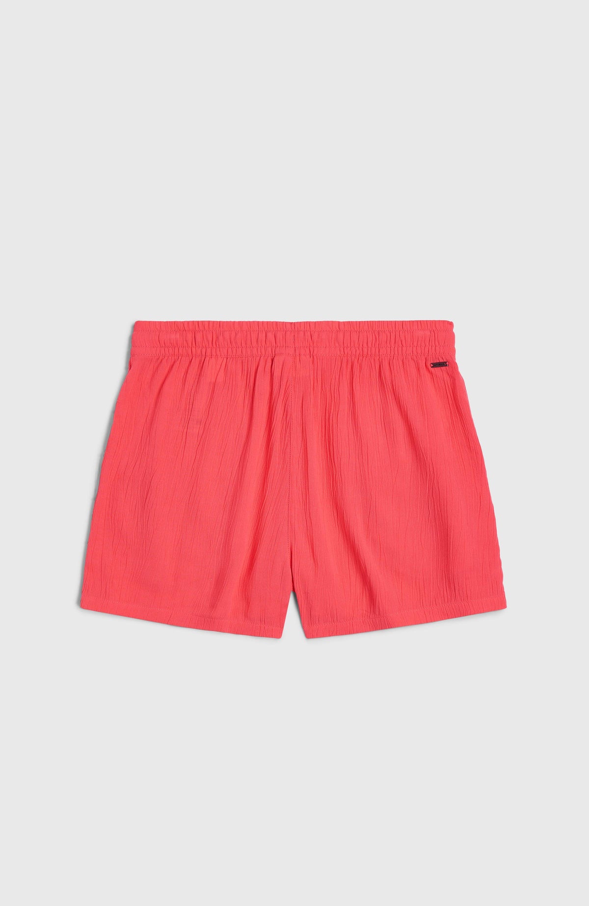Gewebte Sommershorts für Mädchen, pink, flach liegend von hinten mit elastischem Bund