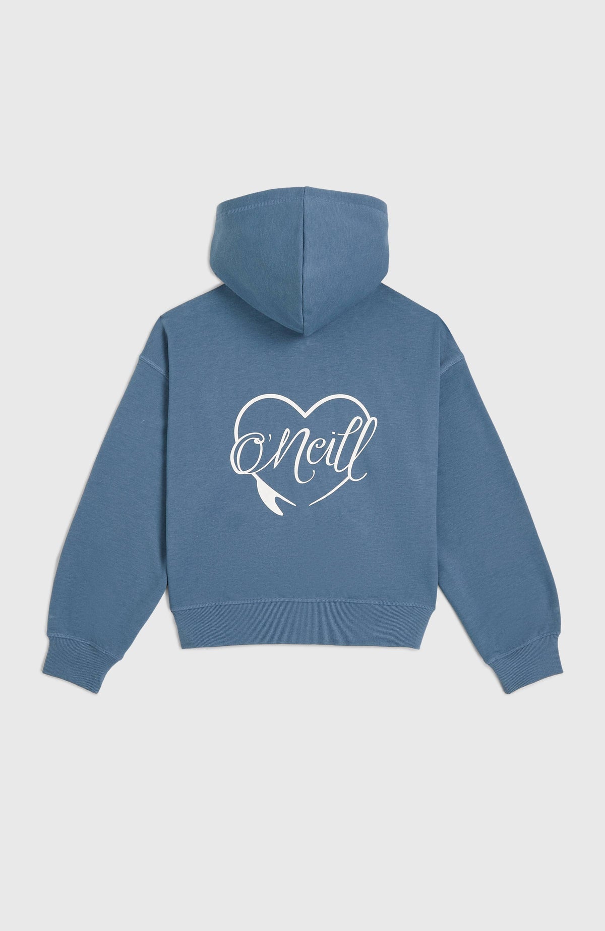 Script Kapuzenjacke mit Reißverschluss für Mädchen, blau mit Logo-Print in Weiß, flach liegend von hinten