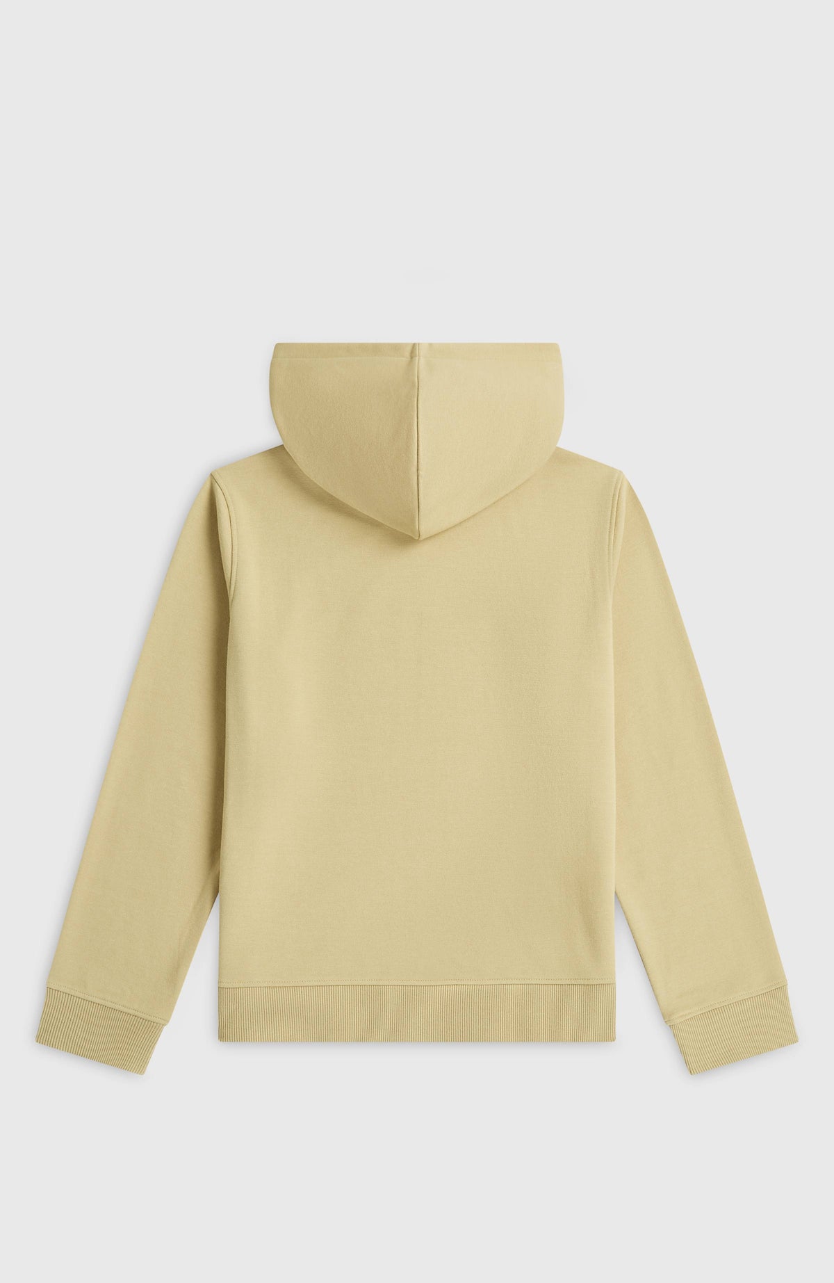 Essentials Hoodie für Mädchen, beige, flach liegend in Rückansicht mit glatter Rückenpartie und Kapuze