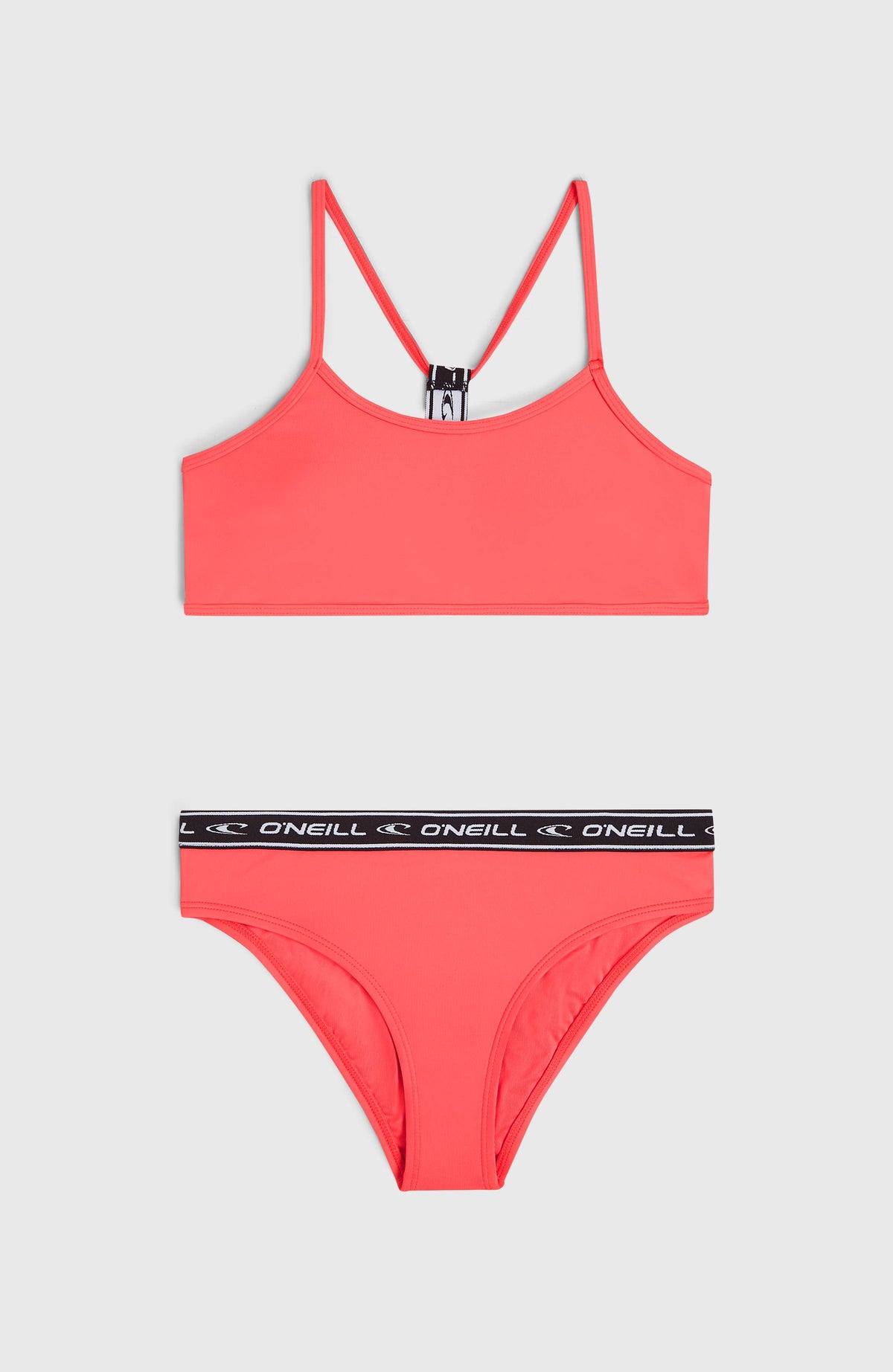 Sportclub Bikini-Set für Mädchen, pink, flach liegend von vorne, Set aus Bralette-Oberteil und Hose mit Logobund