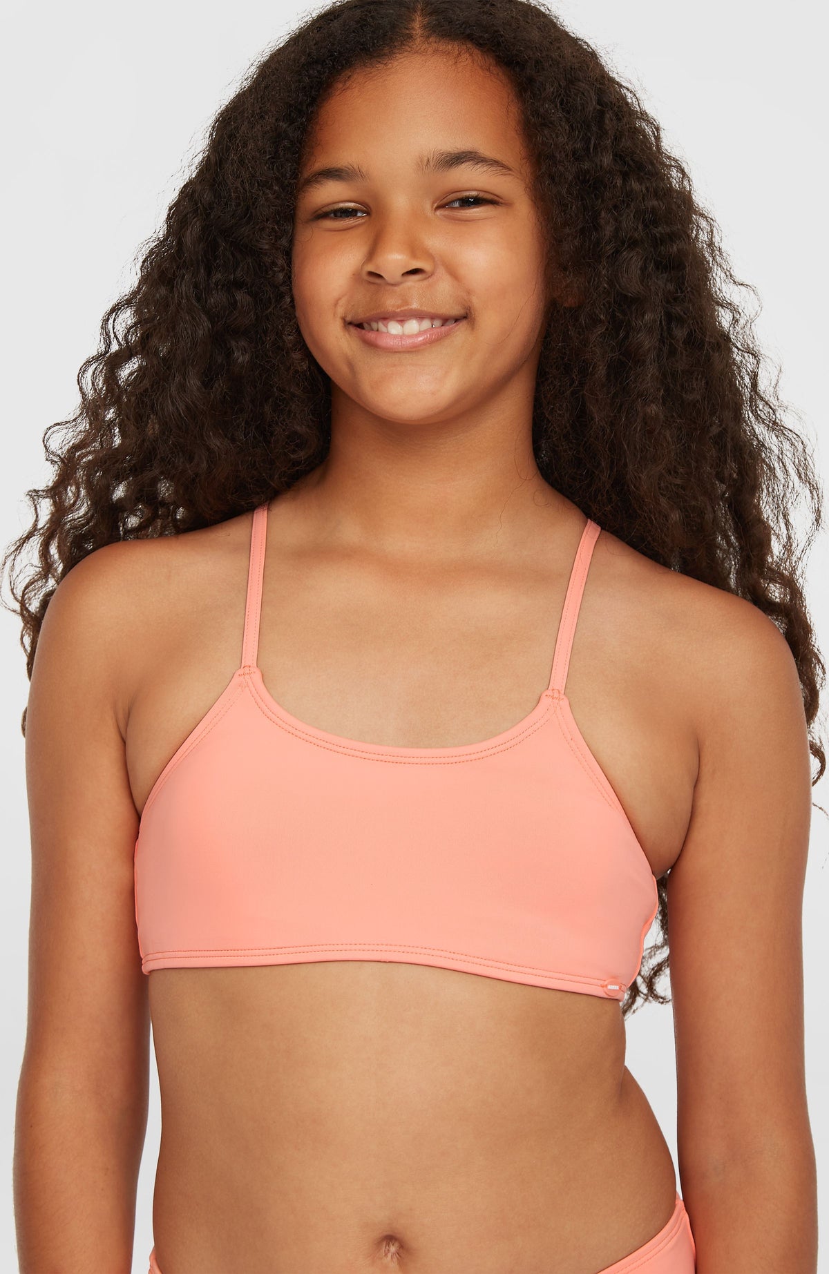 Essentials Bralette-Bikini-Set für Mädchen, pink, Nahaufnahme des Bralette-Oberteils mit schmalen Trägern