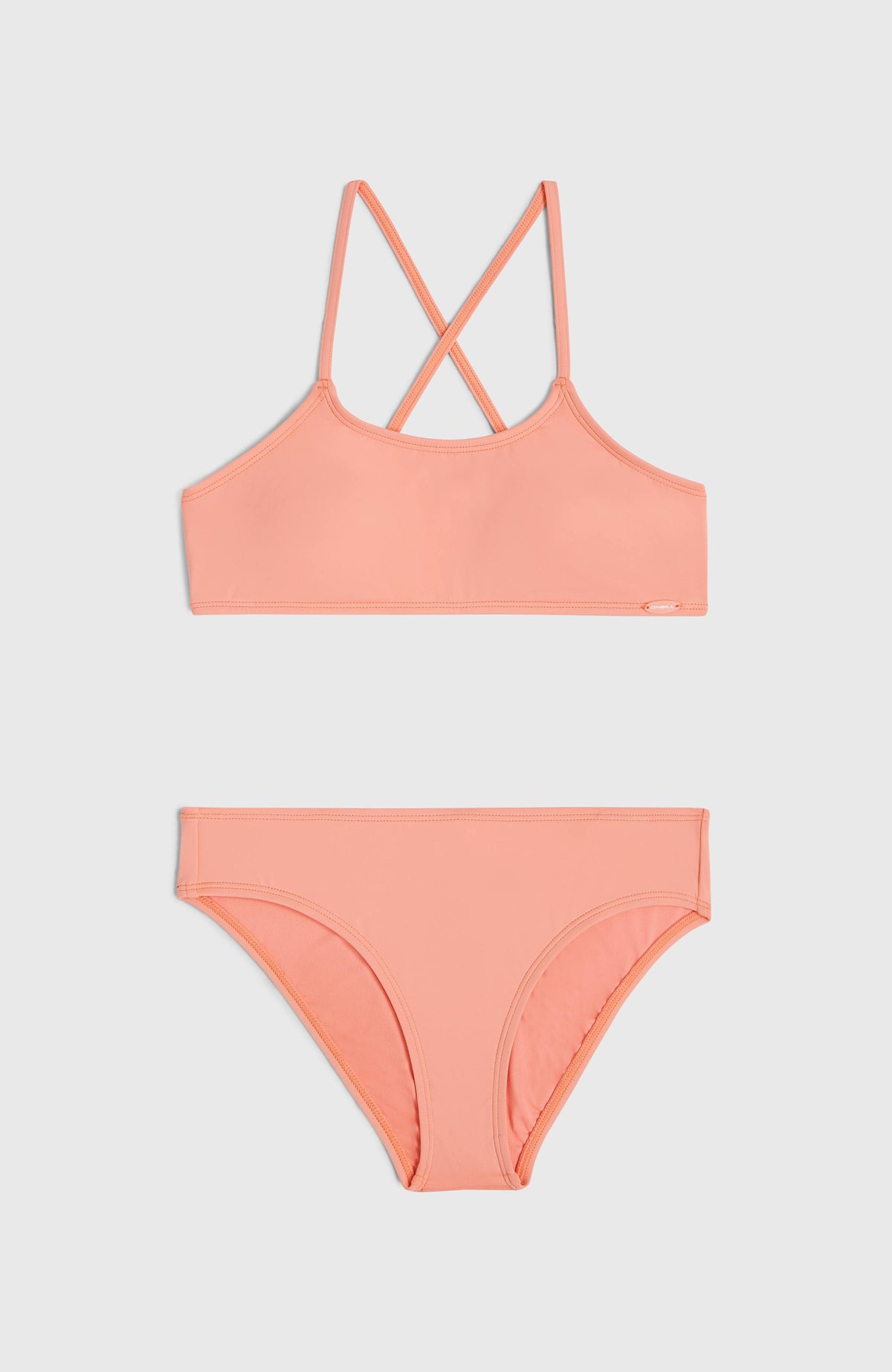 Essentials Bralette-Bikini-Set für Mädchen, pink, flach liegend von vorne mit Bralette-Top und Bikinihose