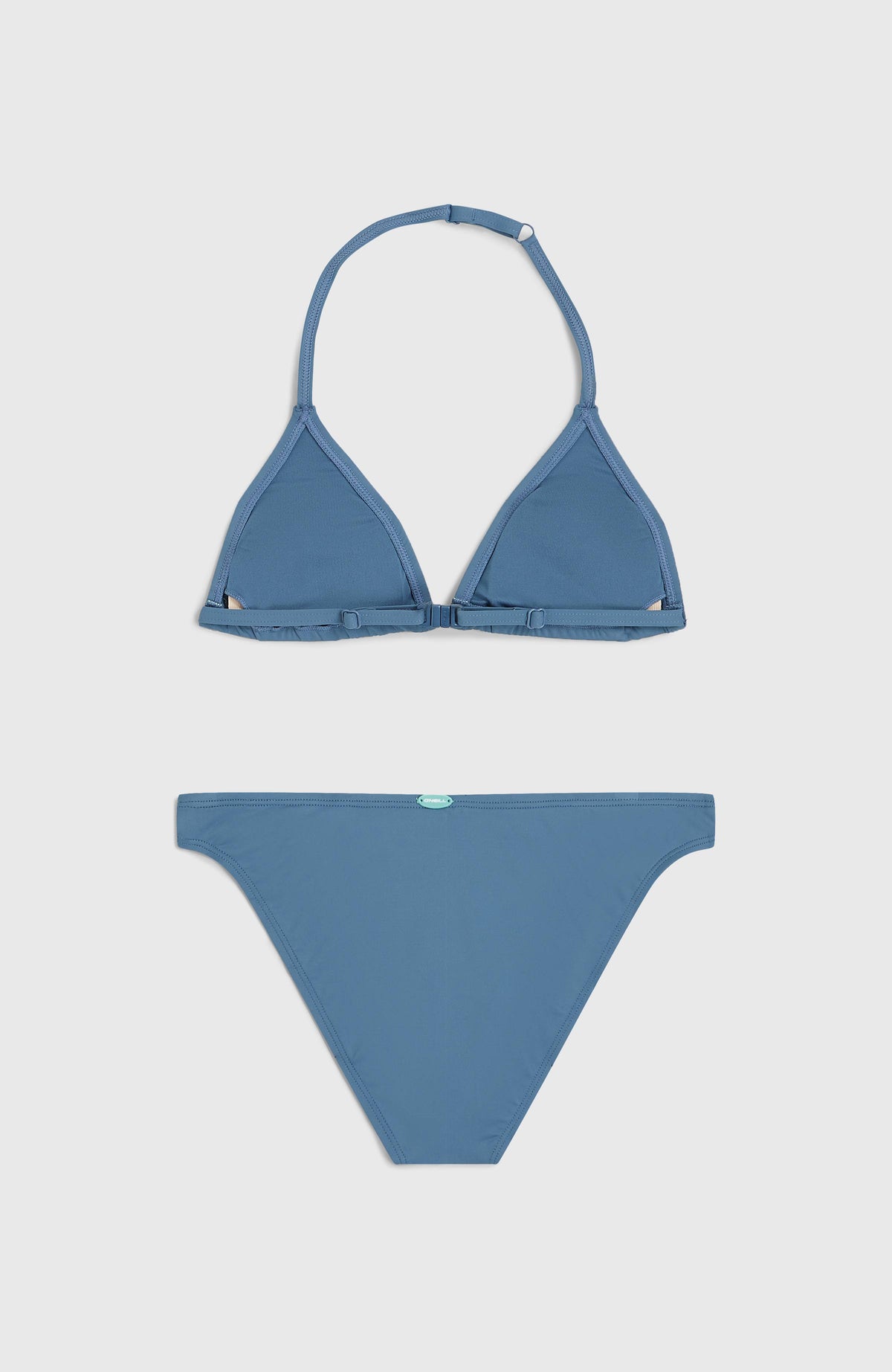 Essentials Triangel-Bikini-Set für Mädchen, blau, flach liegend von hinten mit Rückenverschluss