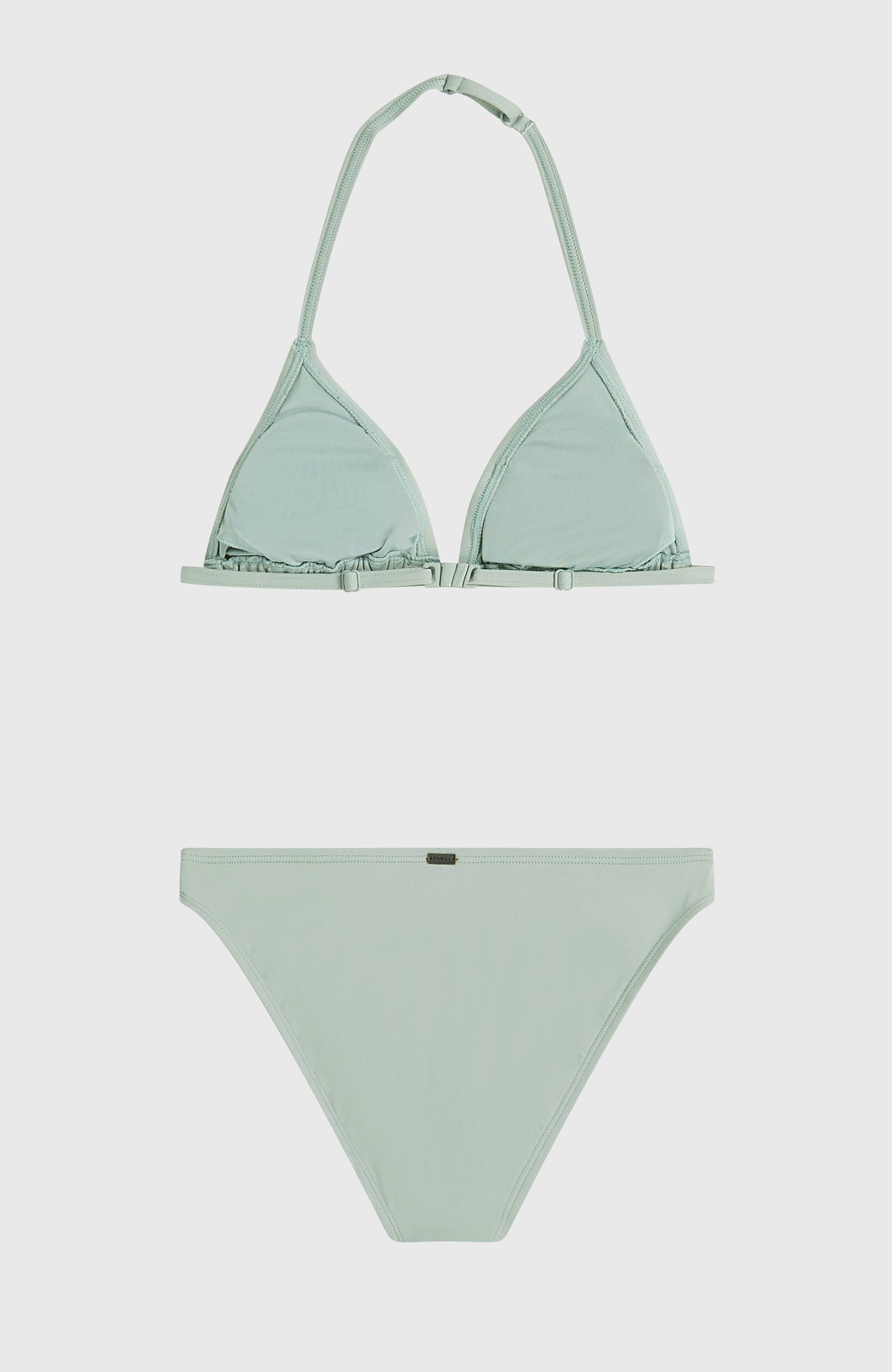 Essentials Triangel-Bikini-Set für Mädchen, grün, flach liegend von hinten mit Rückenverschluss