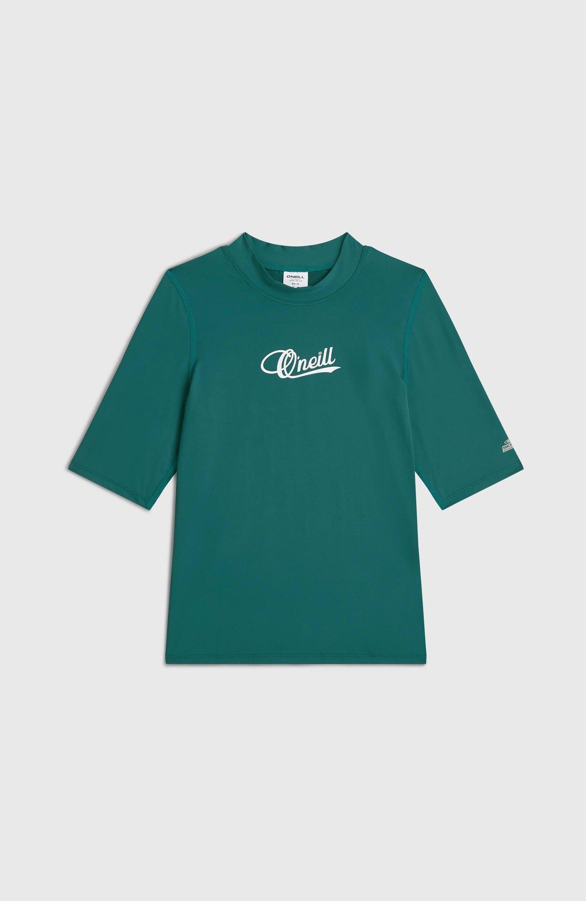 Grünes Shortsleeve-UV-Shirt für Mädchen mit Logo-Print in Weiß, flach liegend von vorne