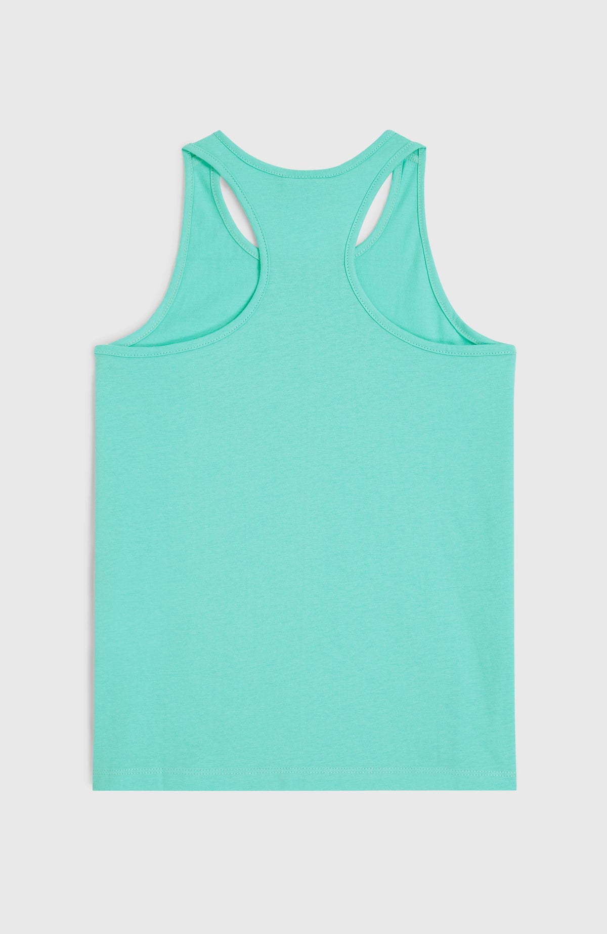 Blaues Summer Graphic Tanktop für Mädchen, flach liegend von hinten, Racerback-Ausschnitt