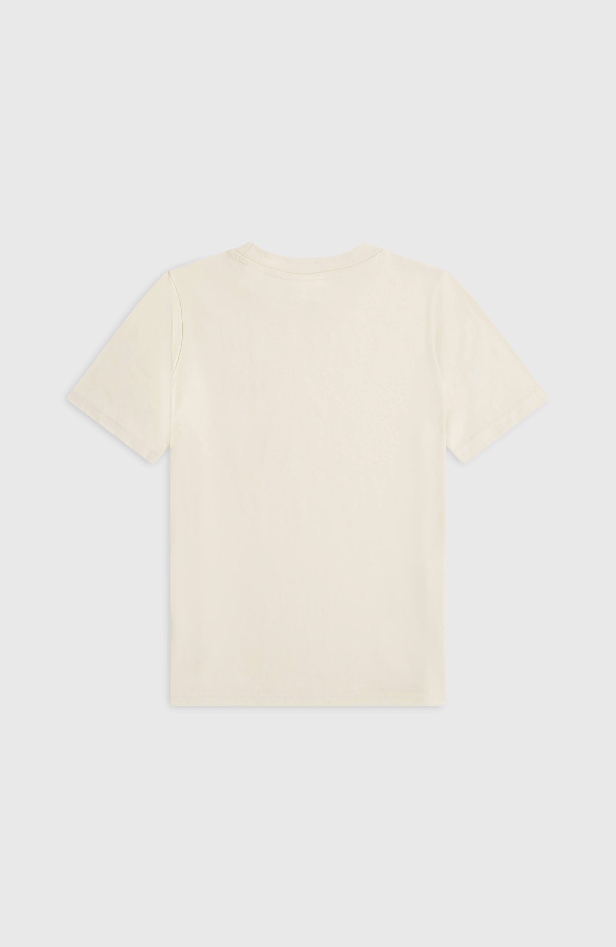Essentials T-Shirt für Mädchen, weiß, flach liegend von hinten mit Rundhalsausschnitt